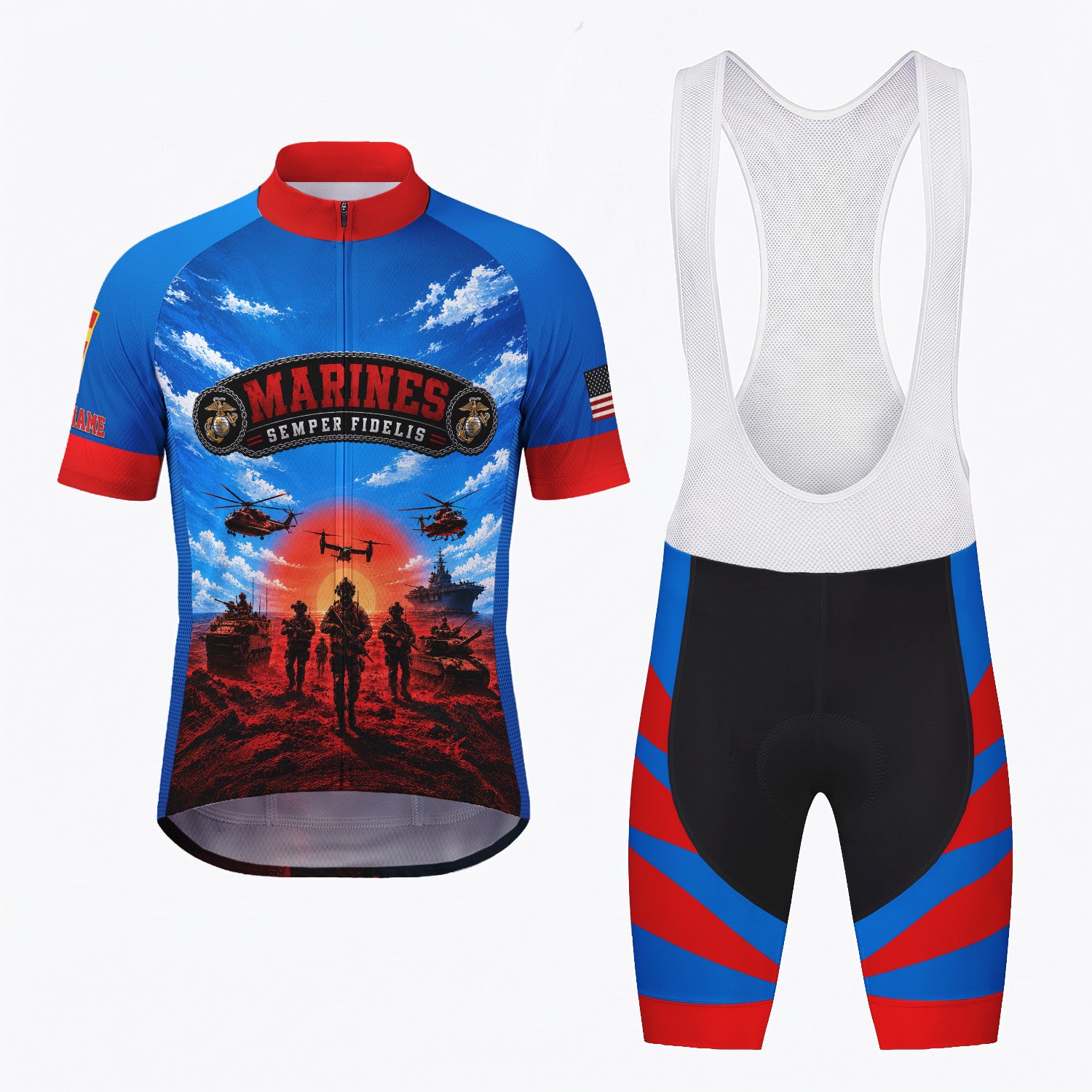 Custom Marine Corps Cycling Jersey Personalized Name & Military Rank