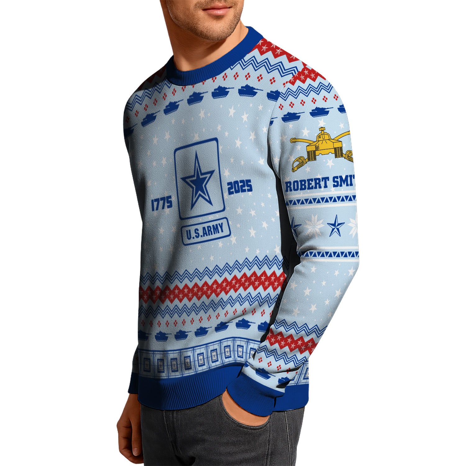 Custom Ranks And Text US Army Ugly Christmas Sweater for Women Men KRUST02