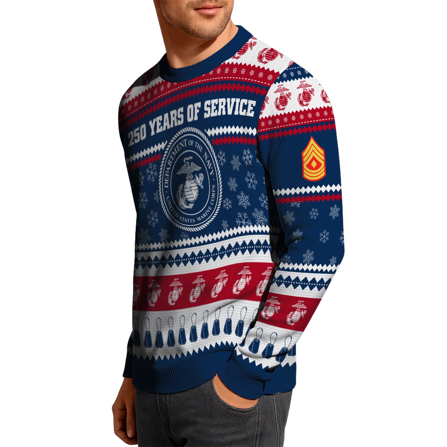 Custom Ranks USMC Ugly Christmas Sweater for Women Men KRUST03