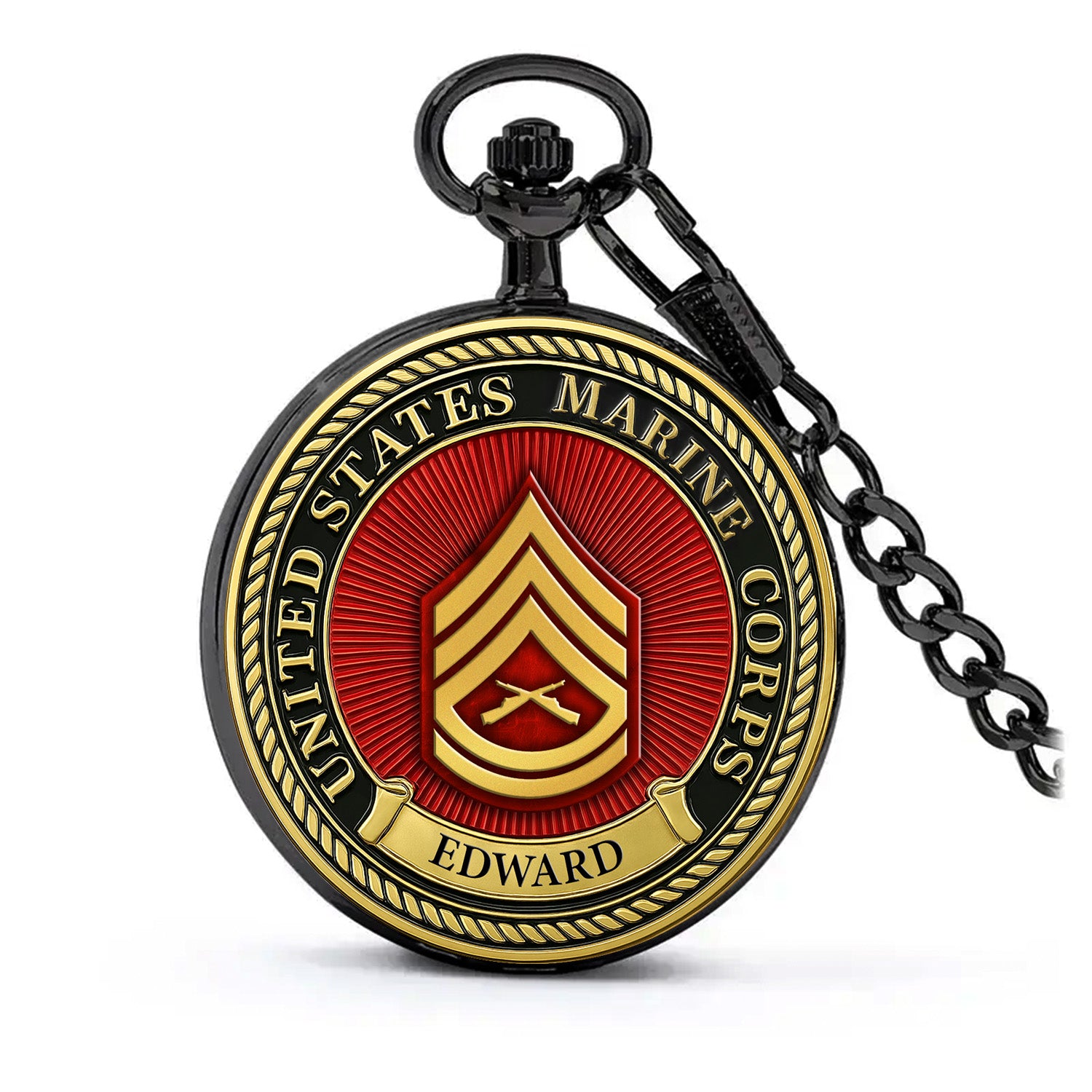Personalized MARlNE Custom Ranks/Insignia And Text Round Pocket Watch