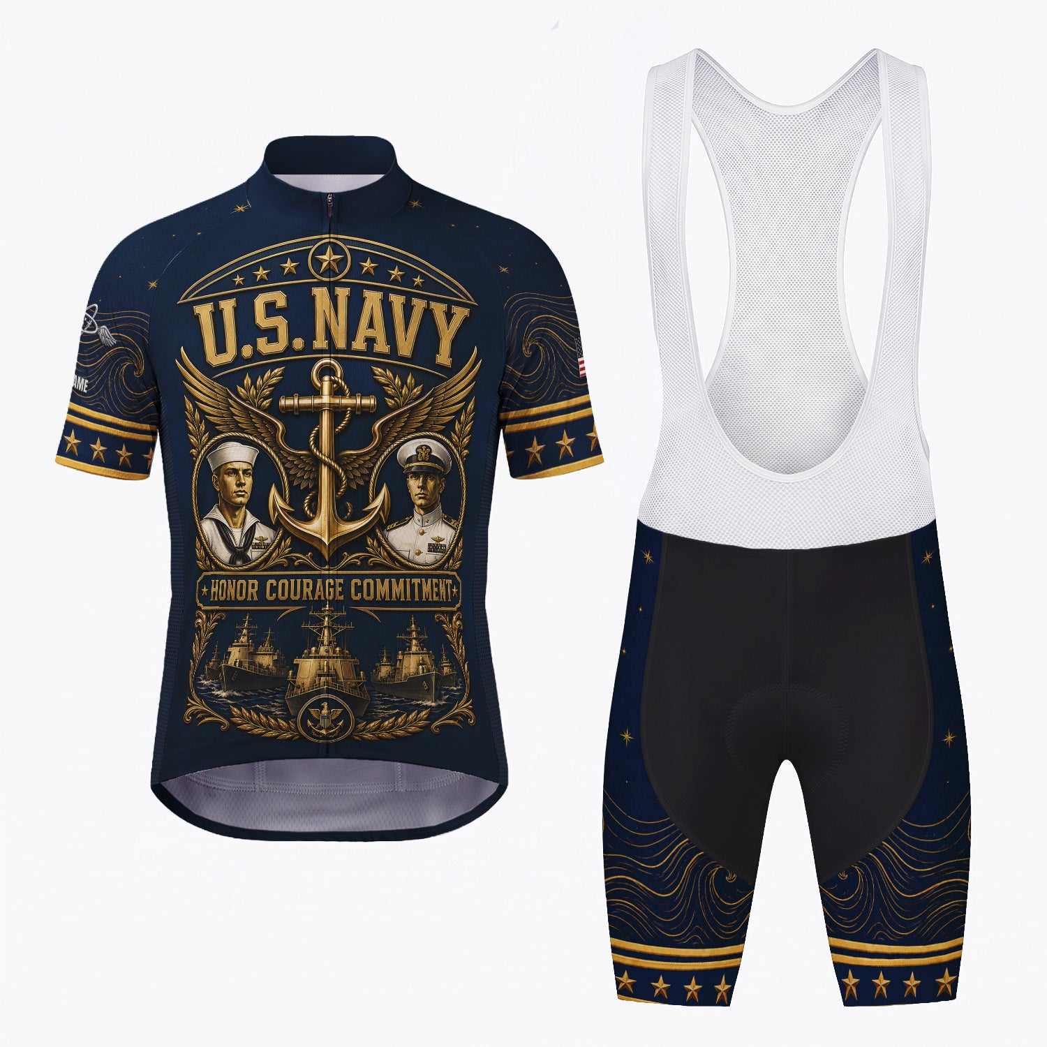 Personalized US Navy Cycling Jersey Custom Name & Rank Shirt