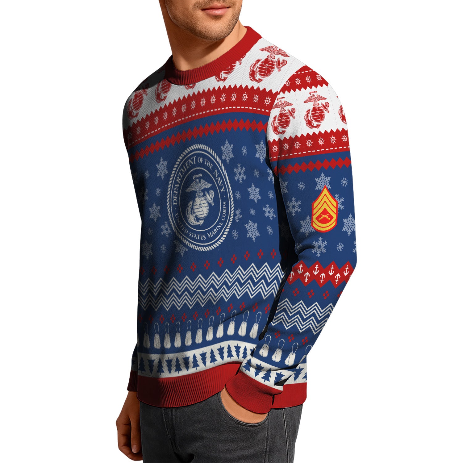 Custom Ranks USMC Ugly Christmas Sweater for Women Men KRUST04