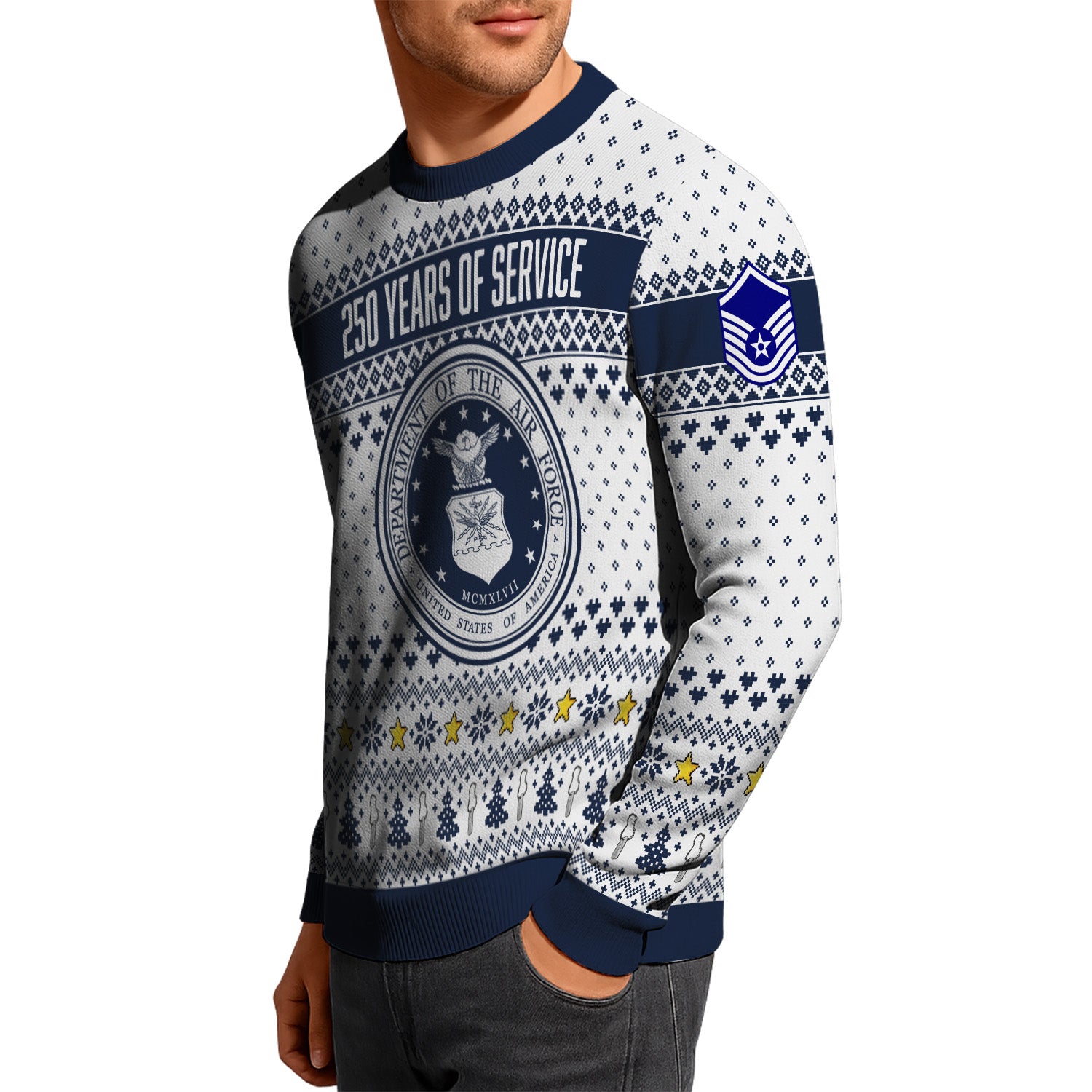 Custom Ranks US Air Force Ugly Christmas Sweater for Women Men KRUST06