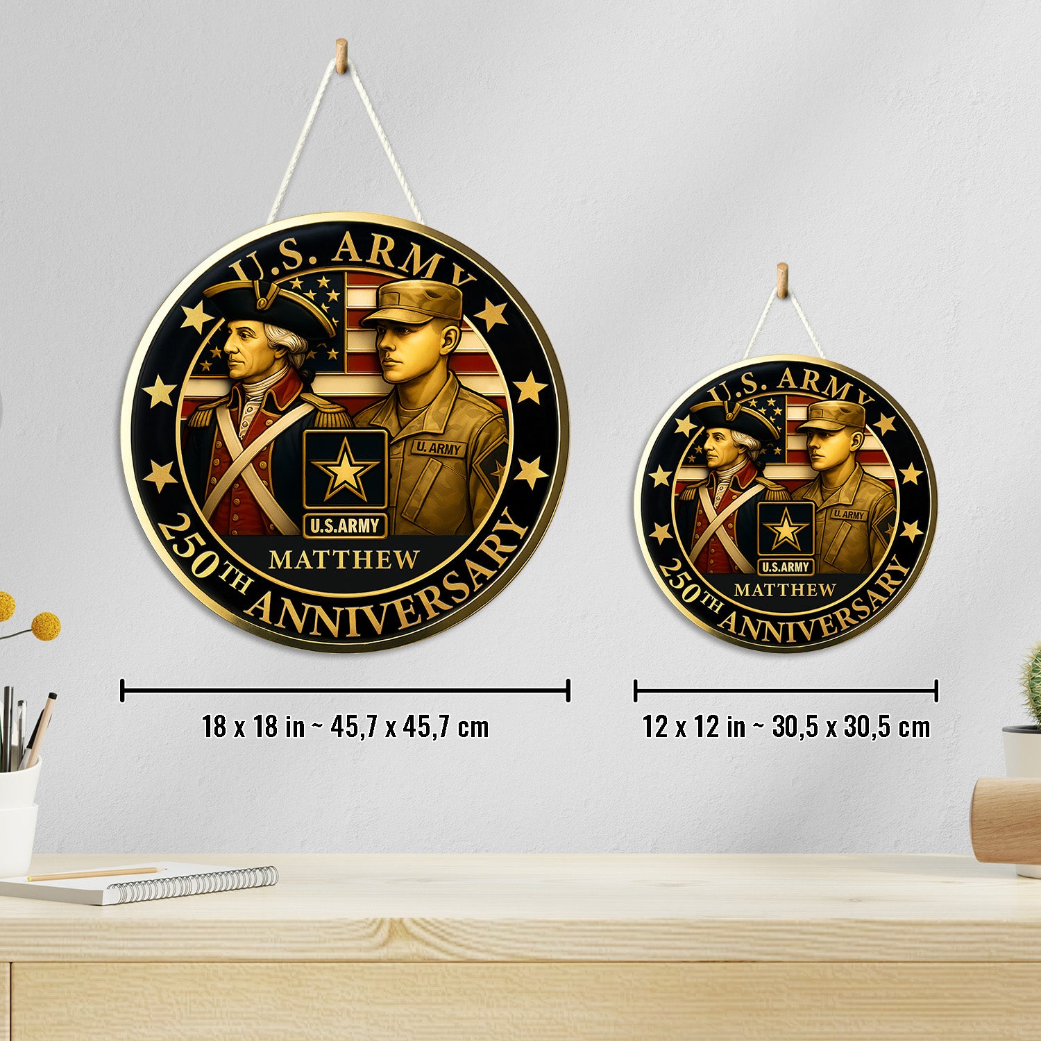 Personalized U.S. Army 250th Anniversary Round Wood Sign