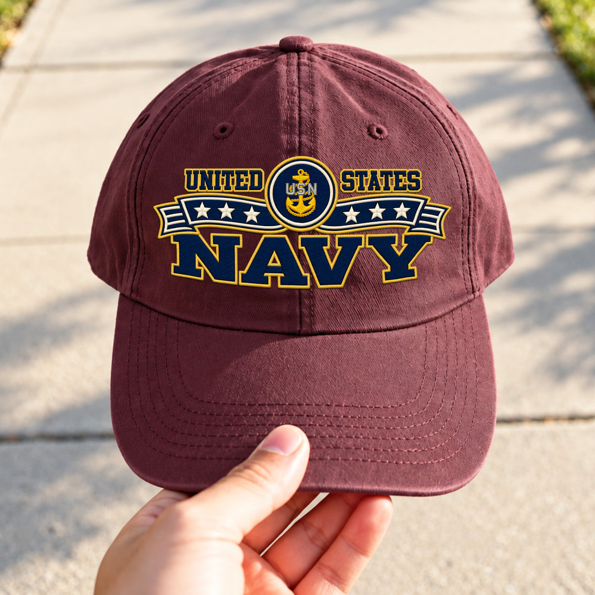 Personalized Navy Military Washed Cap Custom Rank and Text