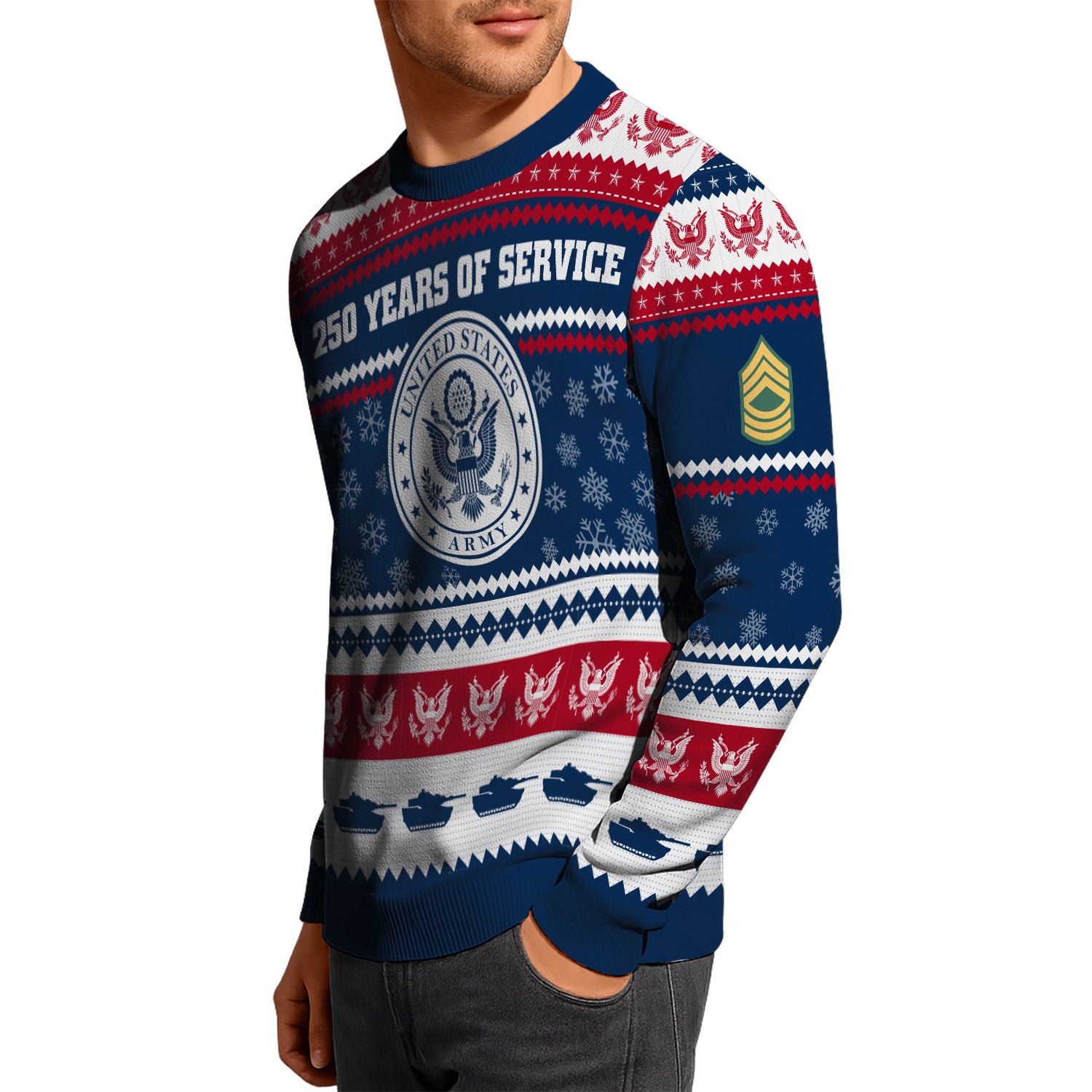 Custom Ranks US Army Ugly Christmas Sweater for Women Men KRUST03