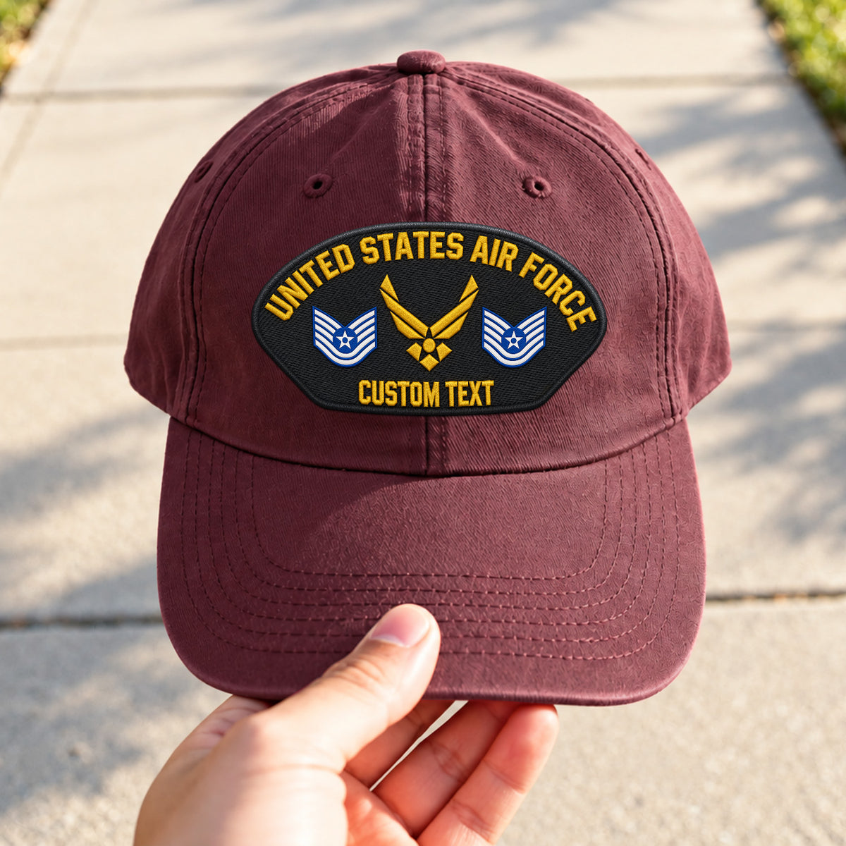 Custom U.S. Air Force Washed Cap Personalized Military Rank and Text