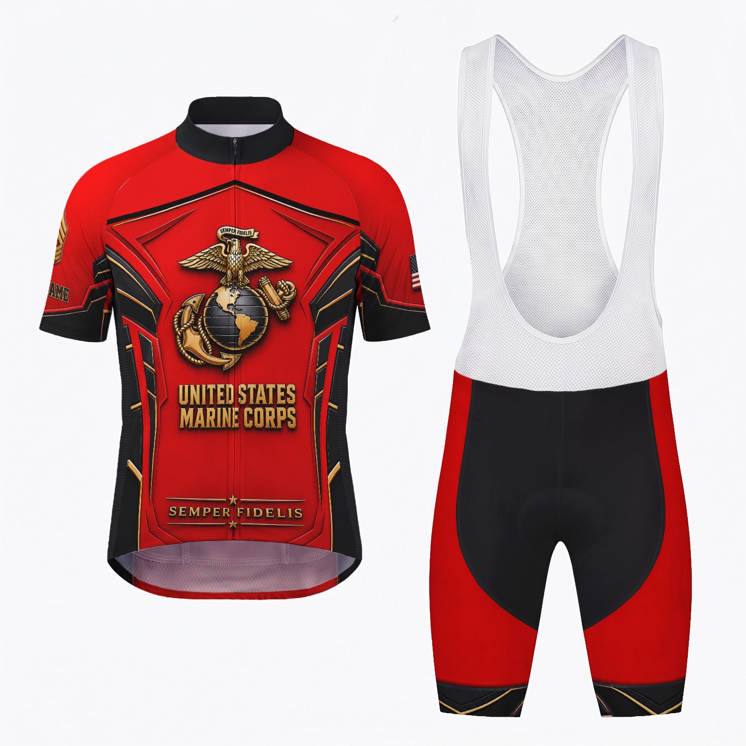 Personalized USMC Cycling Jersey Custom Military Name & Rank Gift