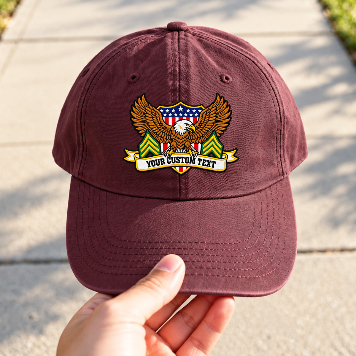 U.S. Army Embroidered Cap Custom Rank Text Veteran Gift
