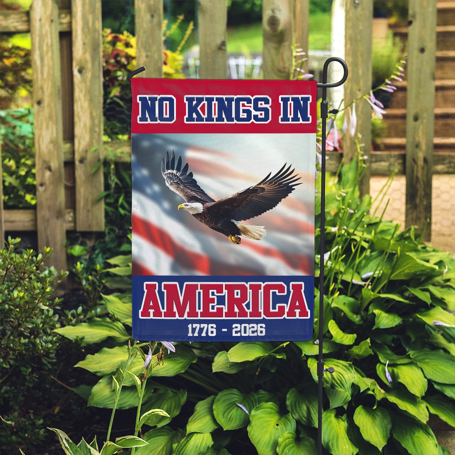 No King In America 1776 - 2026 Garden Flag 12''x18'' Twin-Side Printing