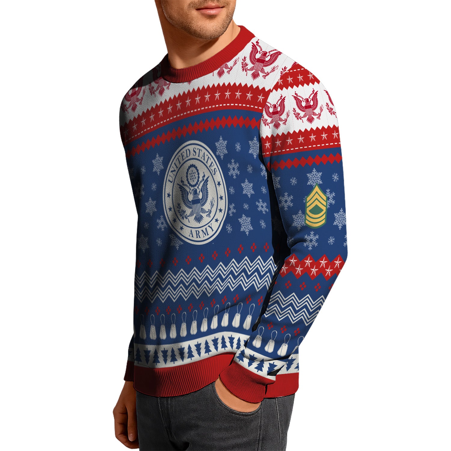 Custom Ranks US Army Ugly Christmas Sweater for Women Men KRUST04