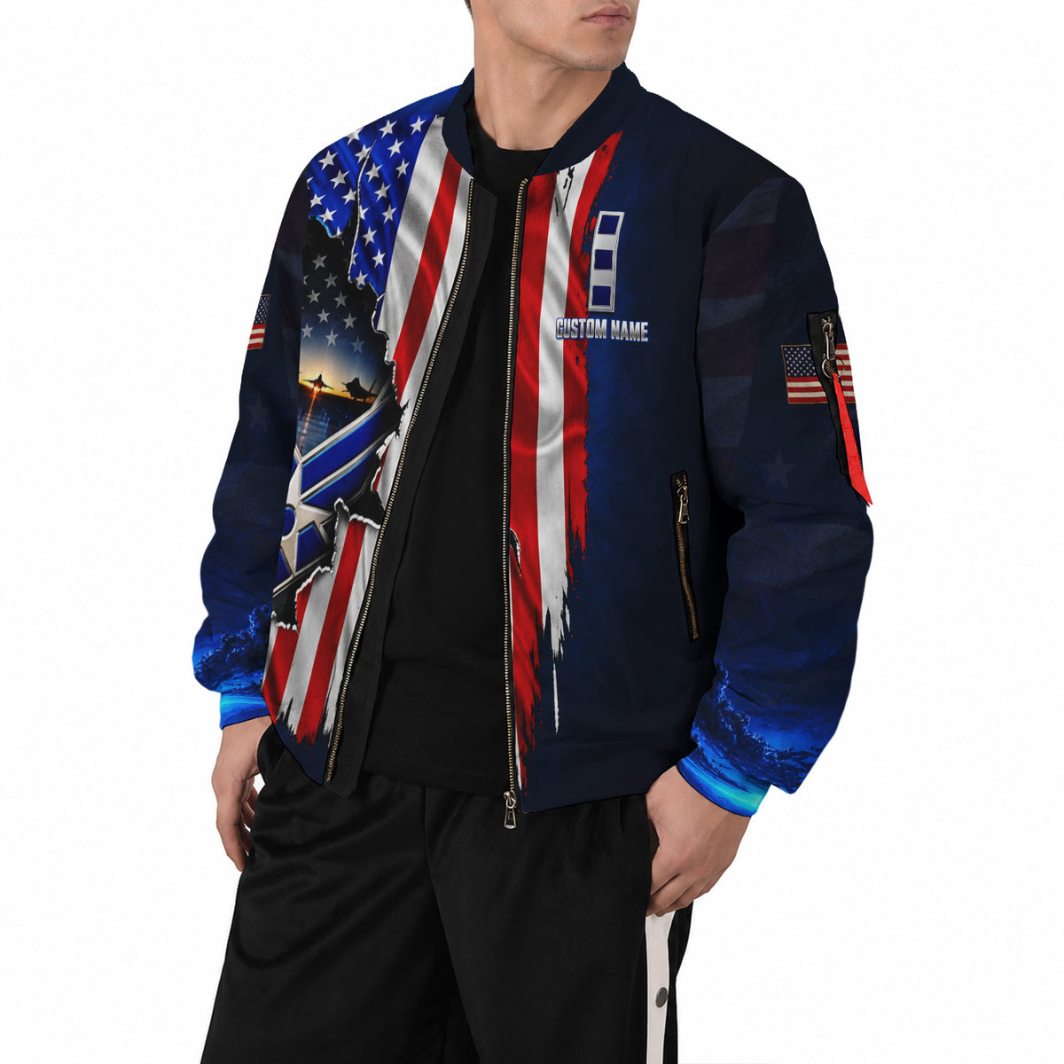 Personalized U.S. Air Force Bomber Jacket Custom Rank & Text Veteran Gift