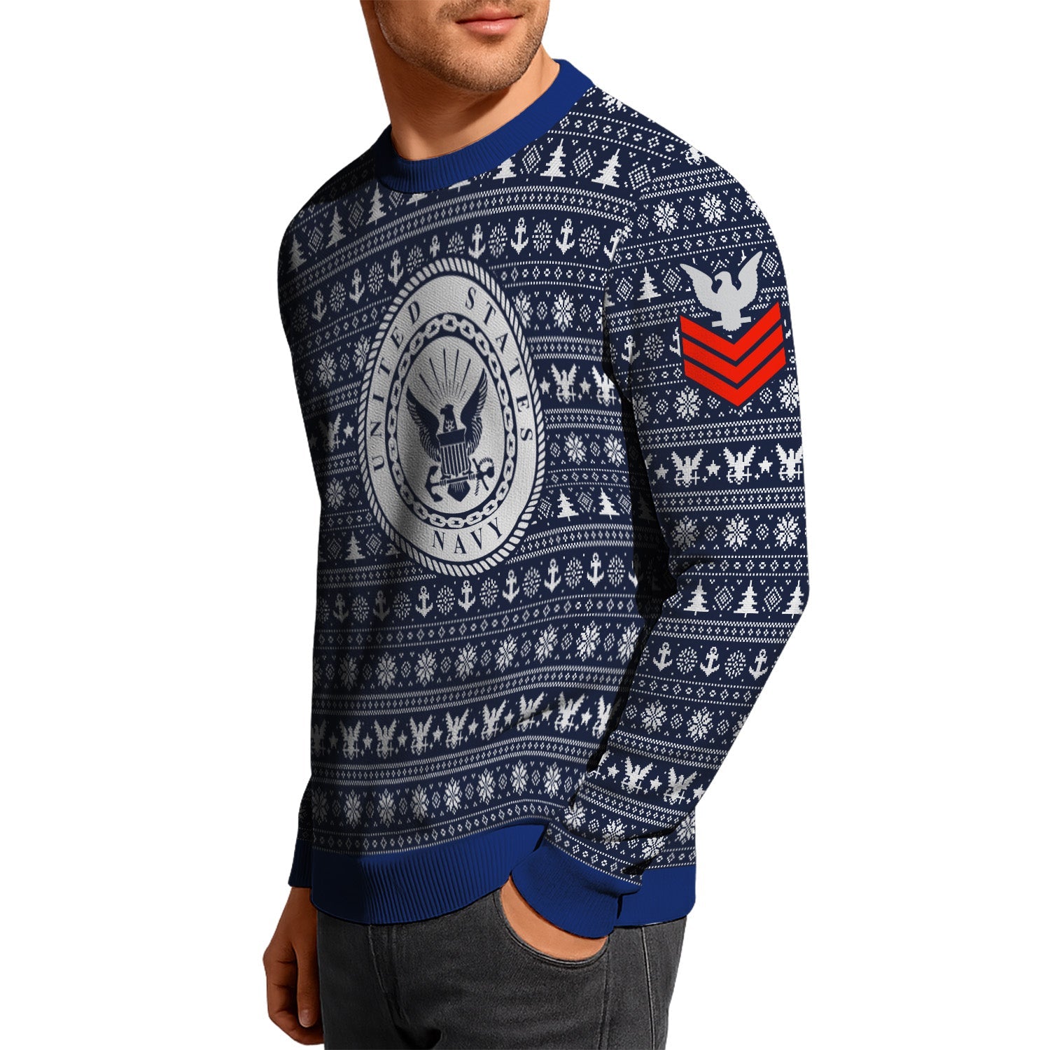 Personalized US Navy Christmas Ugly Sweater KRUST11