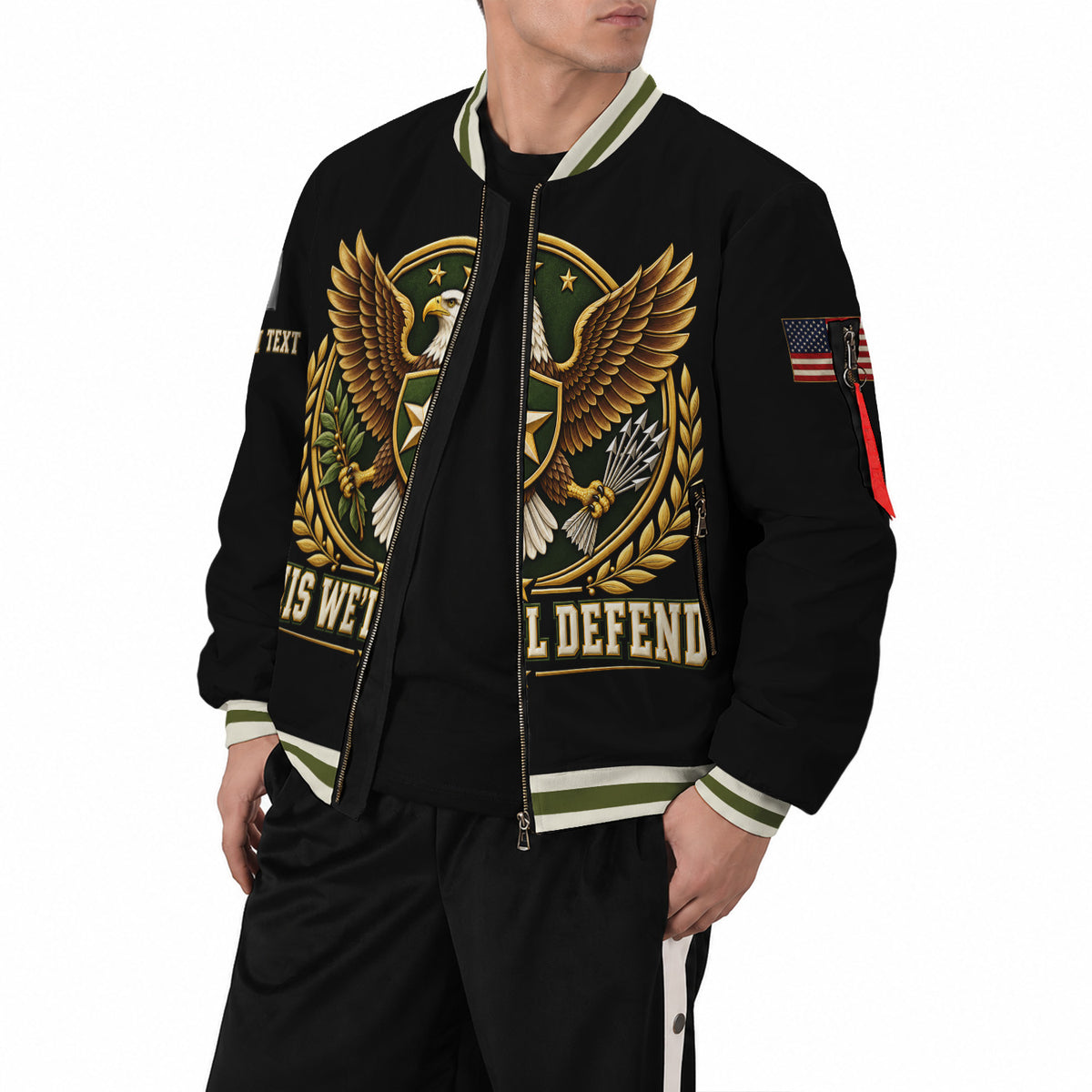 Custom US Army Veteran Bomber Jacket Personalized Name Rank Military Gift
