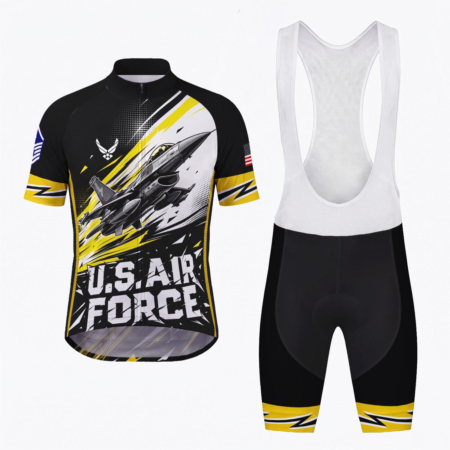 Custom USAF Cycling Jersey Personalized Name Rank Veteran Bike Shirt