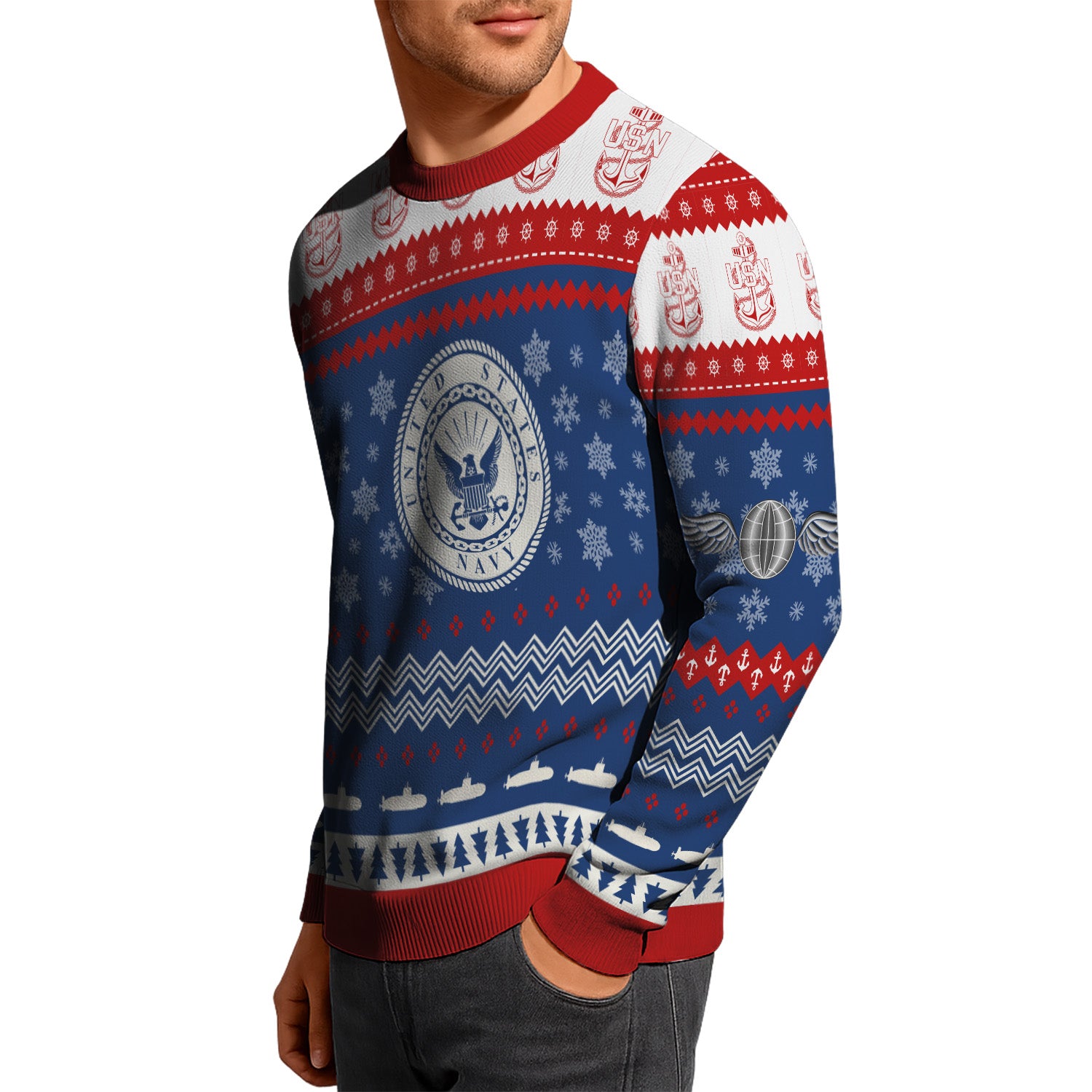 Custom Ranks US Navy Ugly Christmas Sweater for Women Men KRUST04