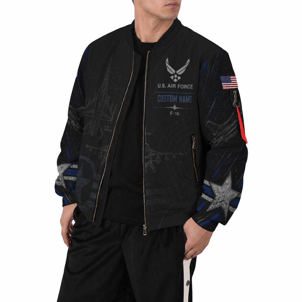 Custom USAF Veteran Bomber Jacket Personalized Name Rank Military Gift