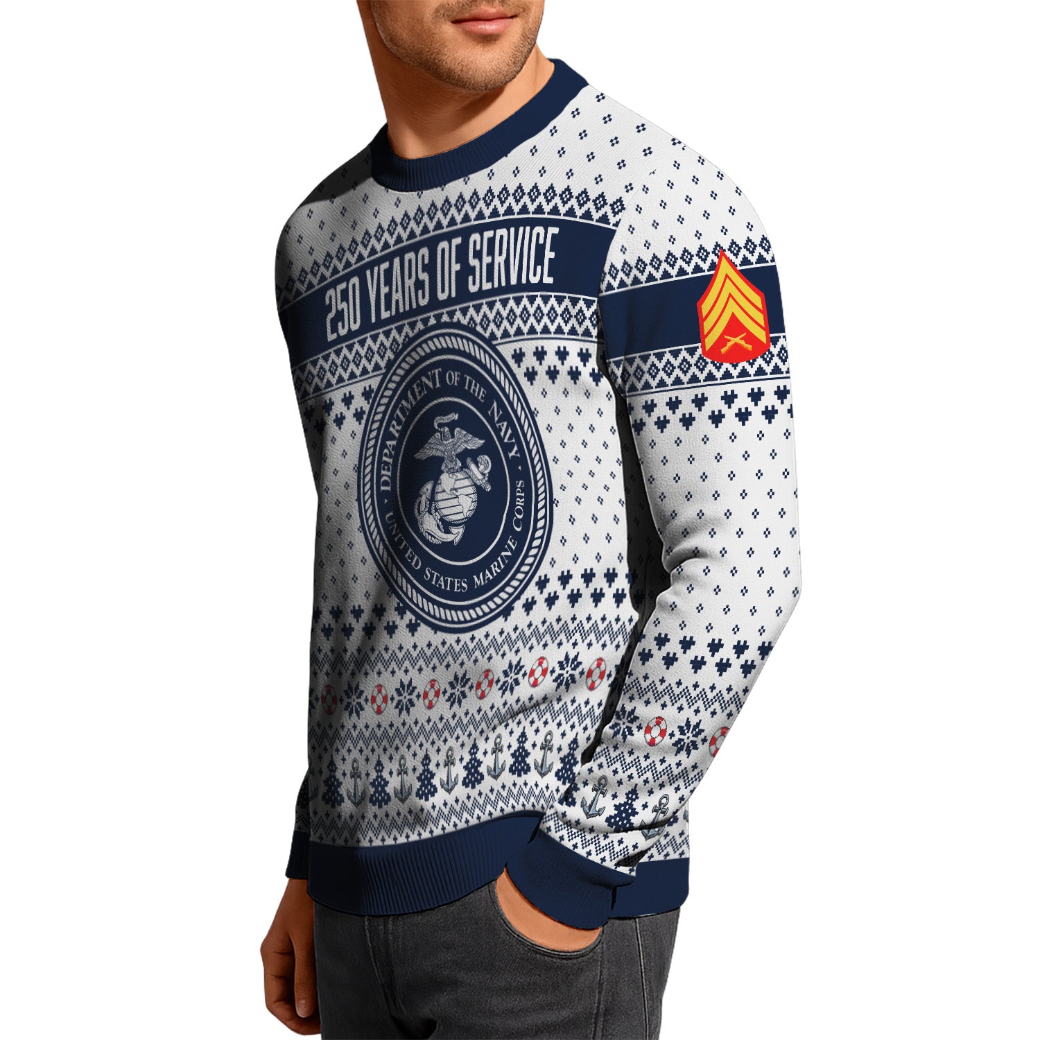 Custom Ranks USMC Ugly Christmas Sweater for Women Men KRUST06