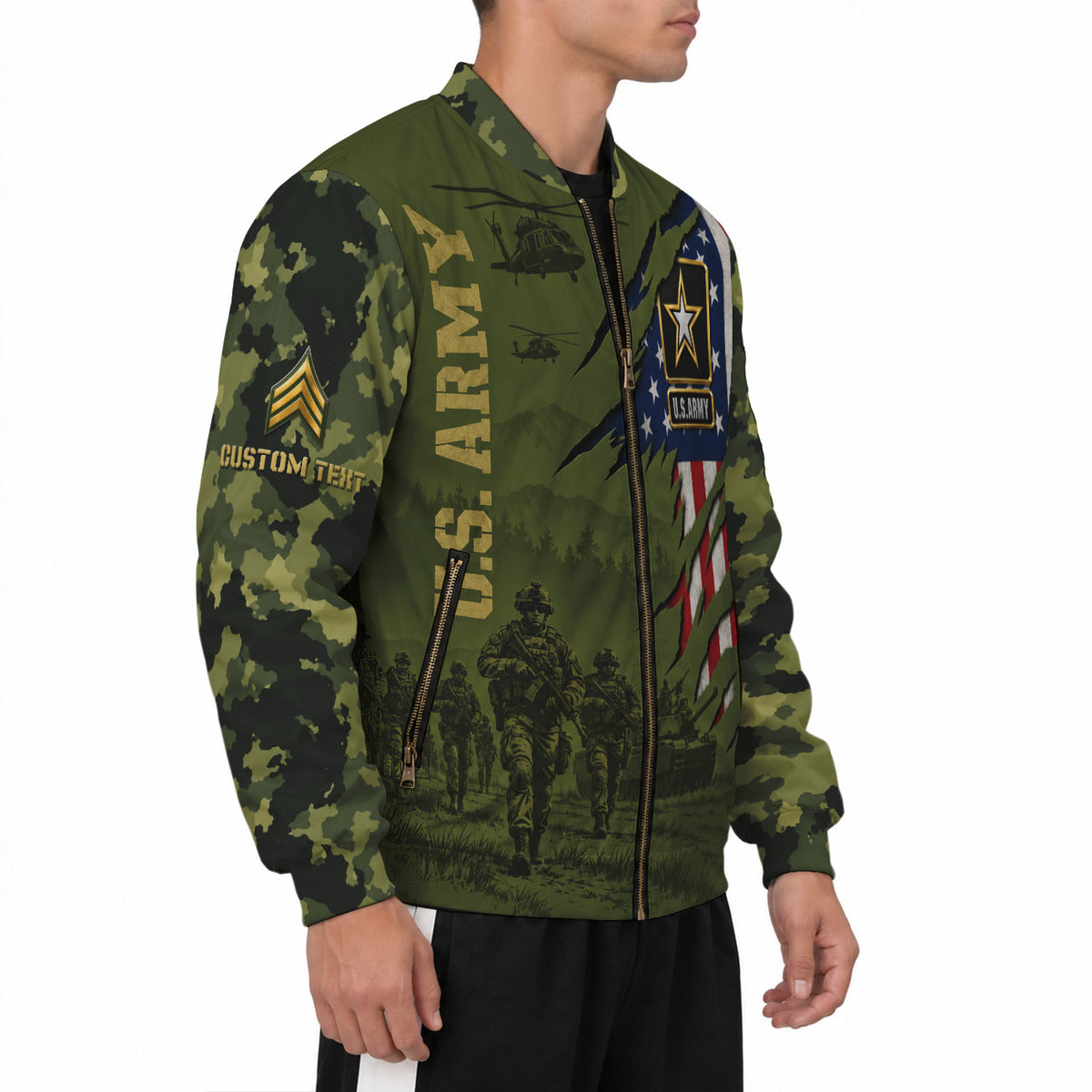 Personalized U.S. Army Bomber Jacket Custom Rank & Text Veteran Gift