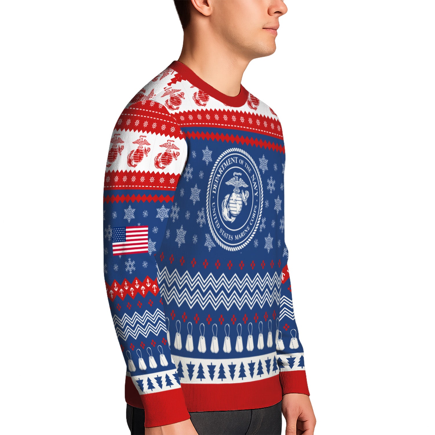 Custom Ranks USMC Ugly Christmas Sweater for Women Men KRUST04