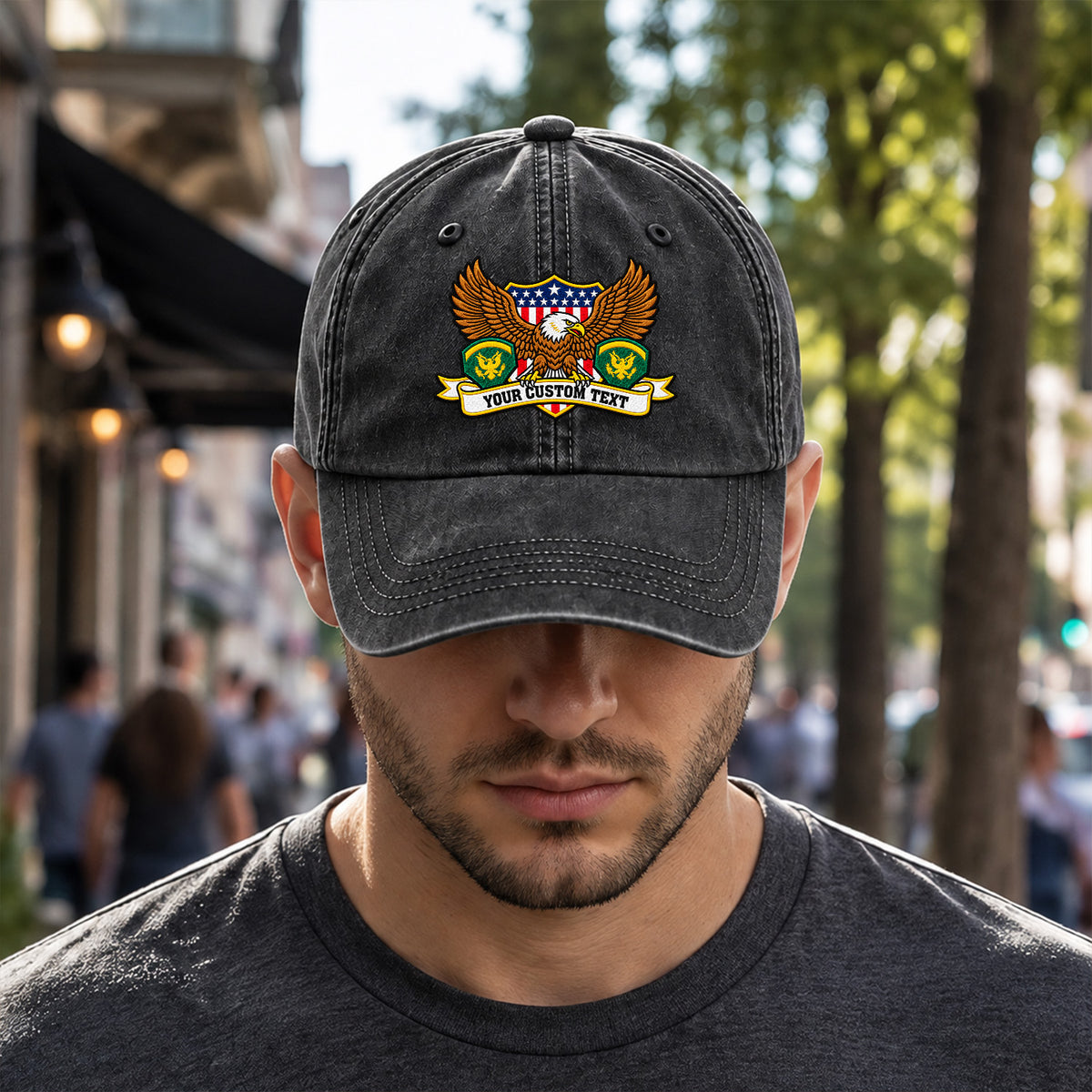 U.S. Army Embroidered Cap Custom Rank Text Veteran Gift