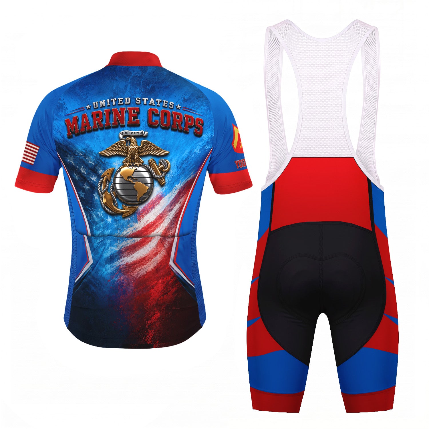 Custom Marine Corps Cycling Jersey Personalized Name & Military Rank