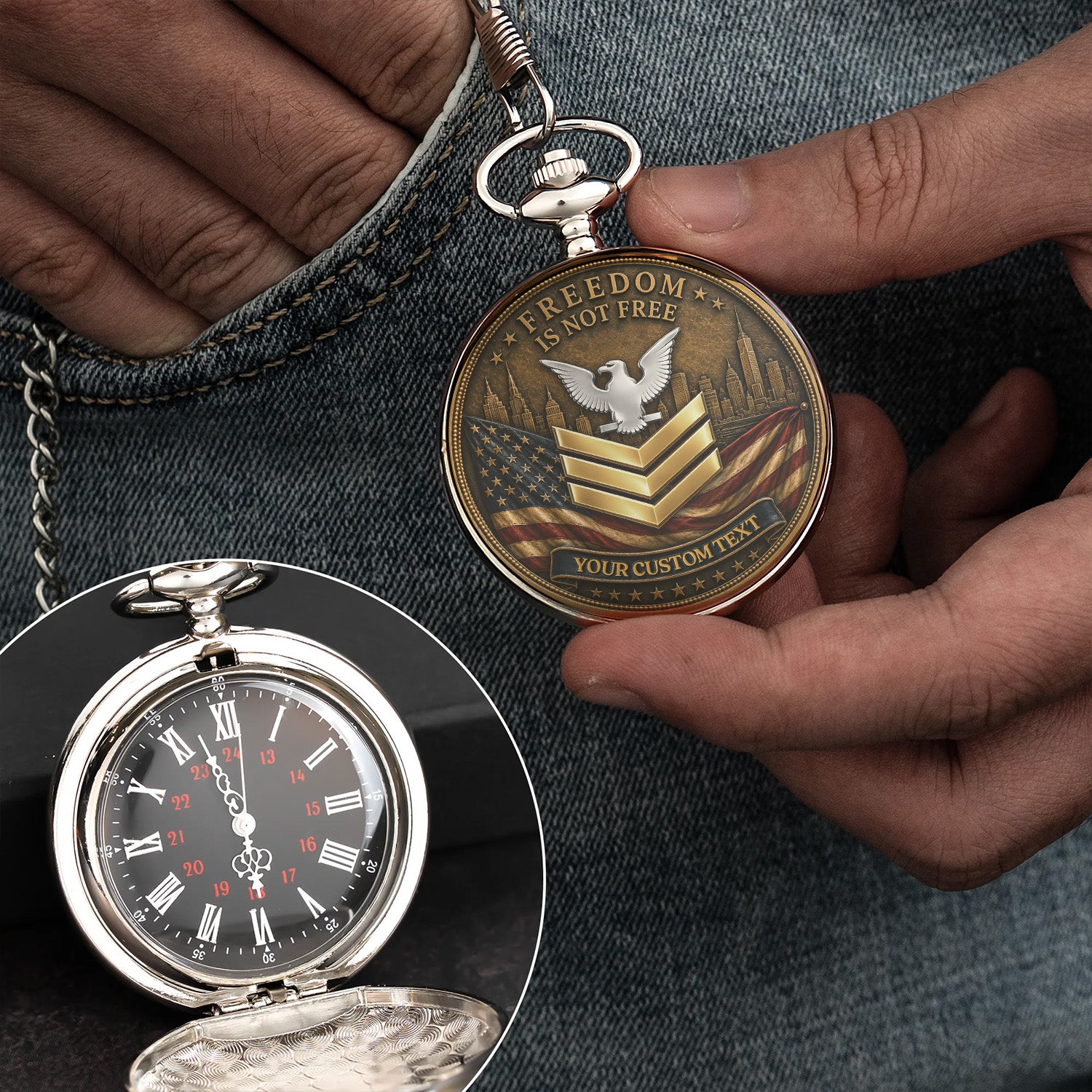 Personalized US Navy 250th Anniversary Pocket Watch Custom Rank Name Gift