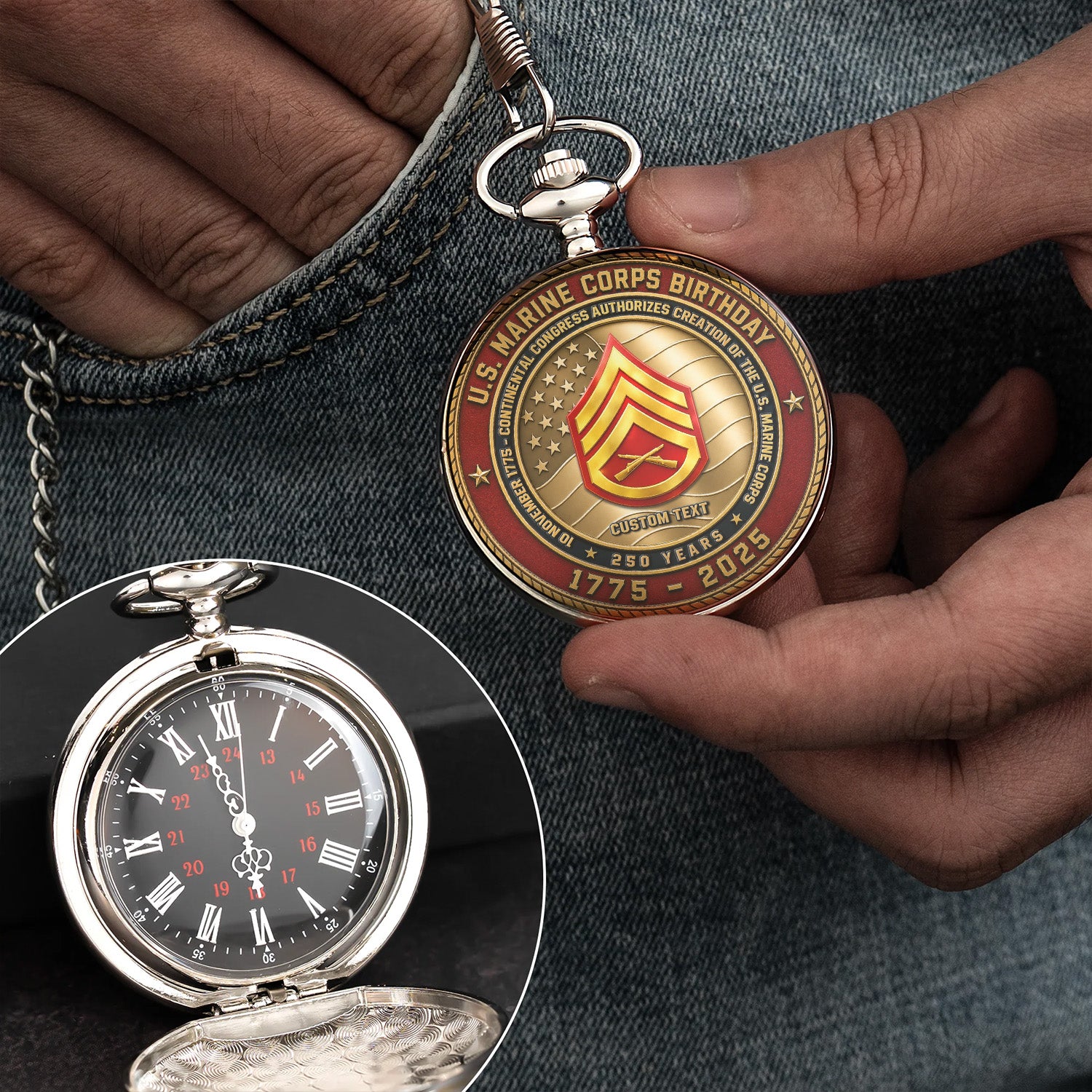 Personalized Marine Corps Pocket Watch 250th Anniversary Gift