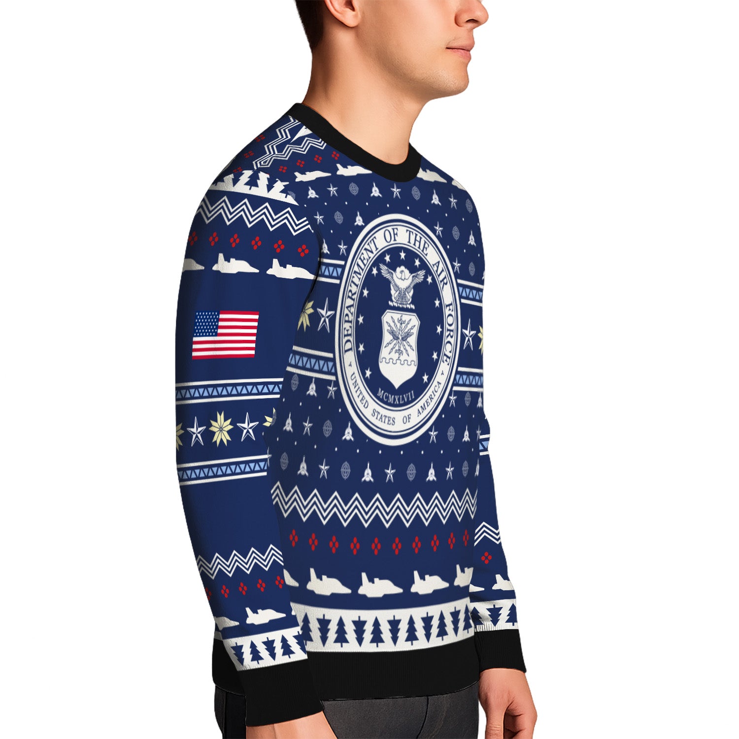 Custom Ranks And Text US Air Force Ugly Christmas Sweater for Women Men KRUST01