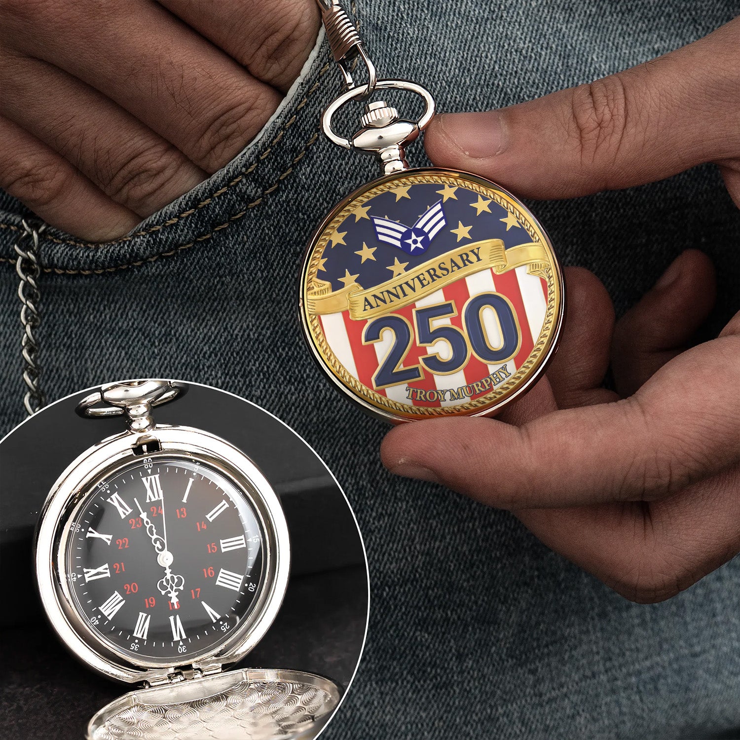 Air Force Veteran Pocket Watch Personalized Name Rank