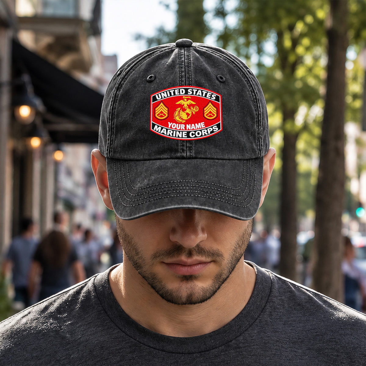 Personalized USMC Cotton Cap Custom Rank and Text