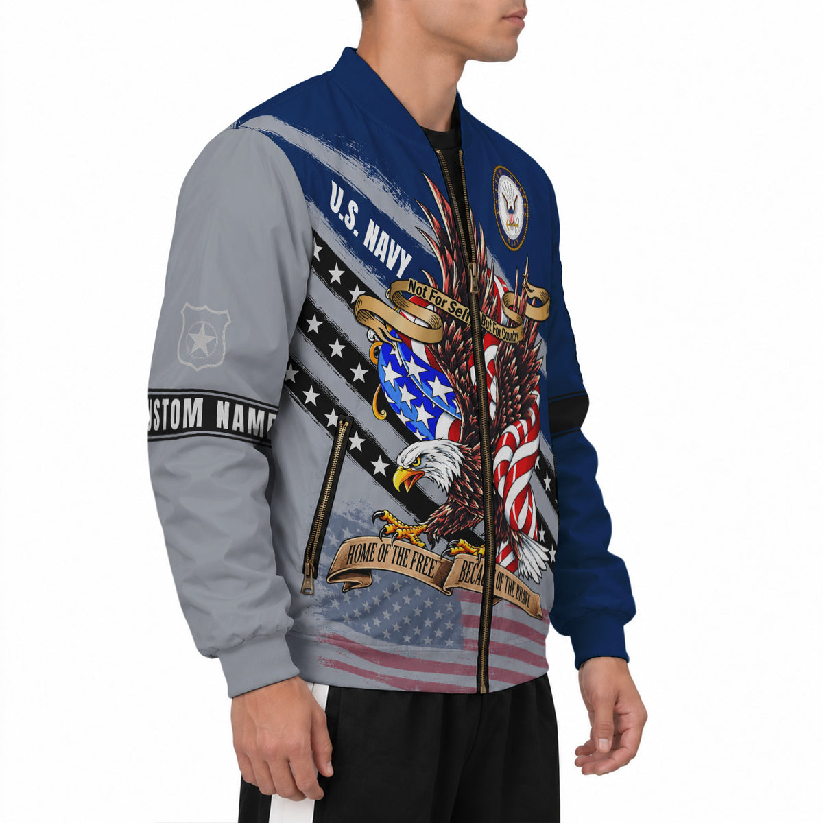 Personalized US Navy Bomber Jacket Custom Rank Name