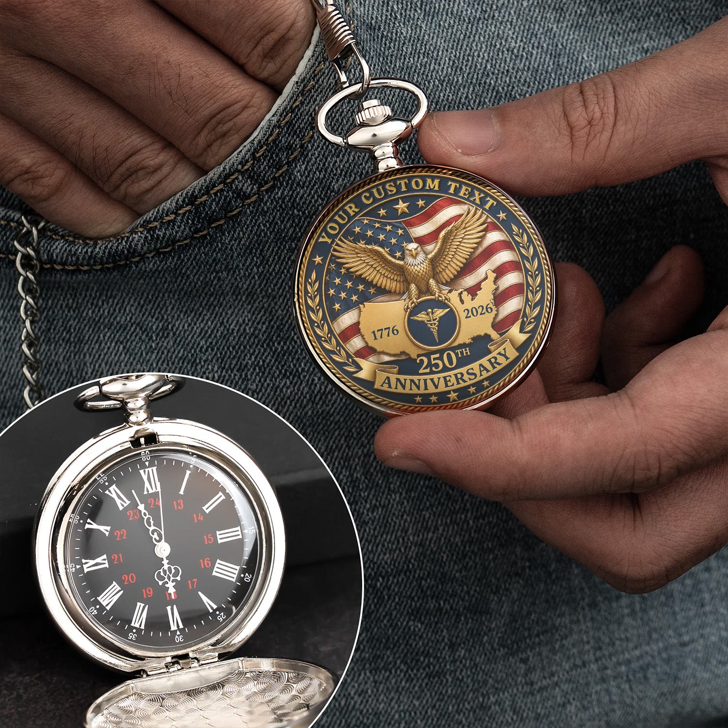 Army Rank Name Custom Pocket Watch USA 250th Anniversary