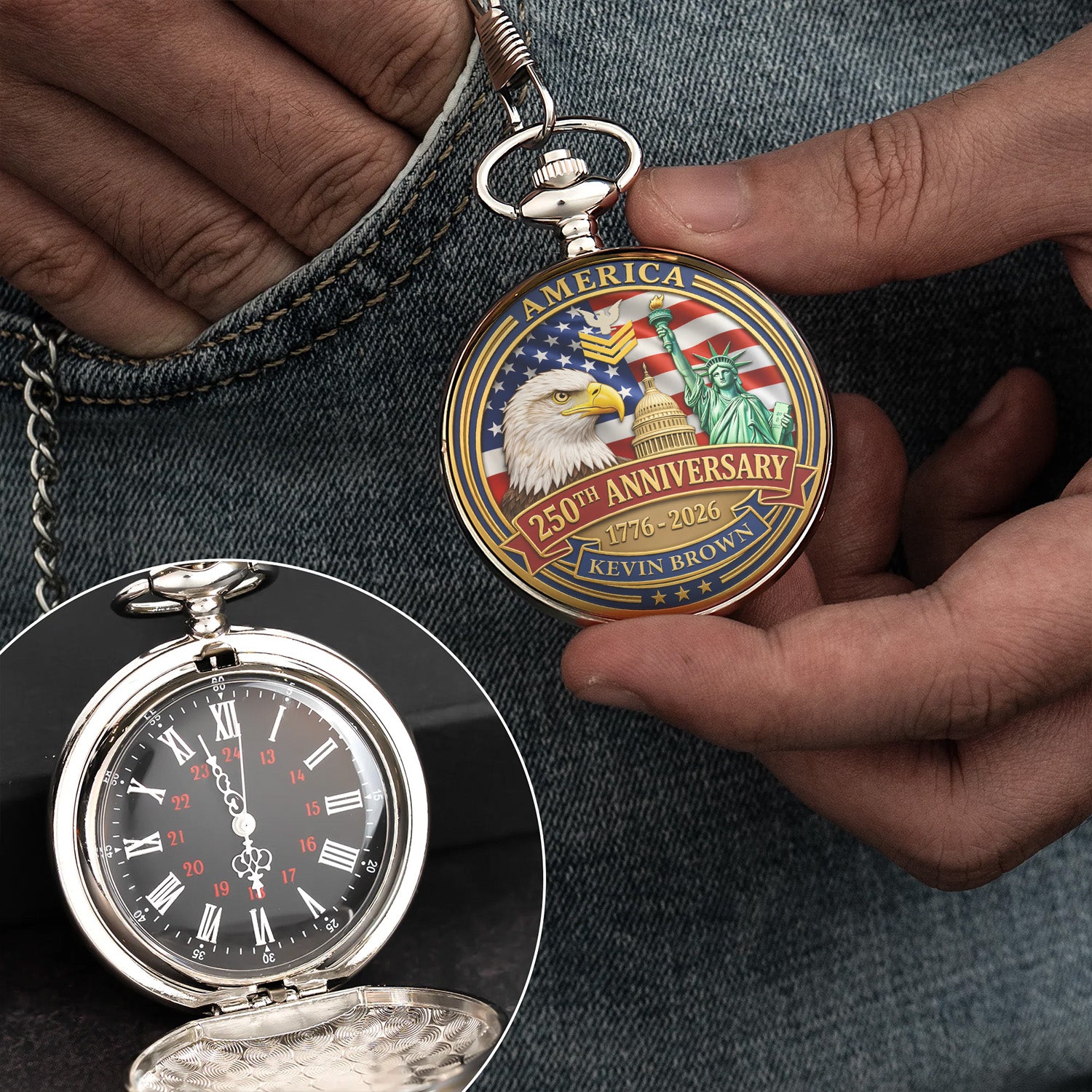 US Navy 250 Years Pocket Watch Personalized Veteran Keepsake