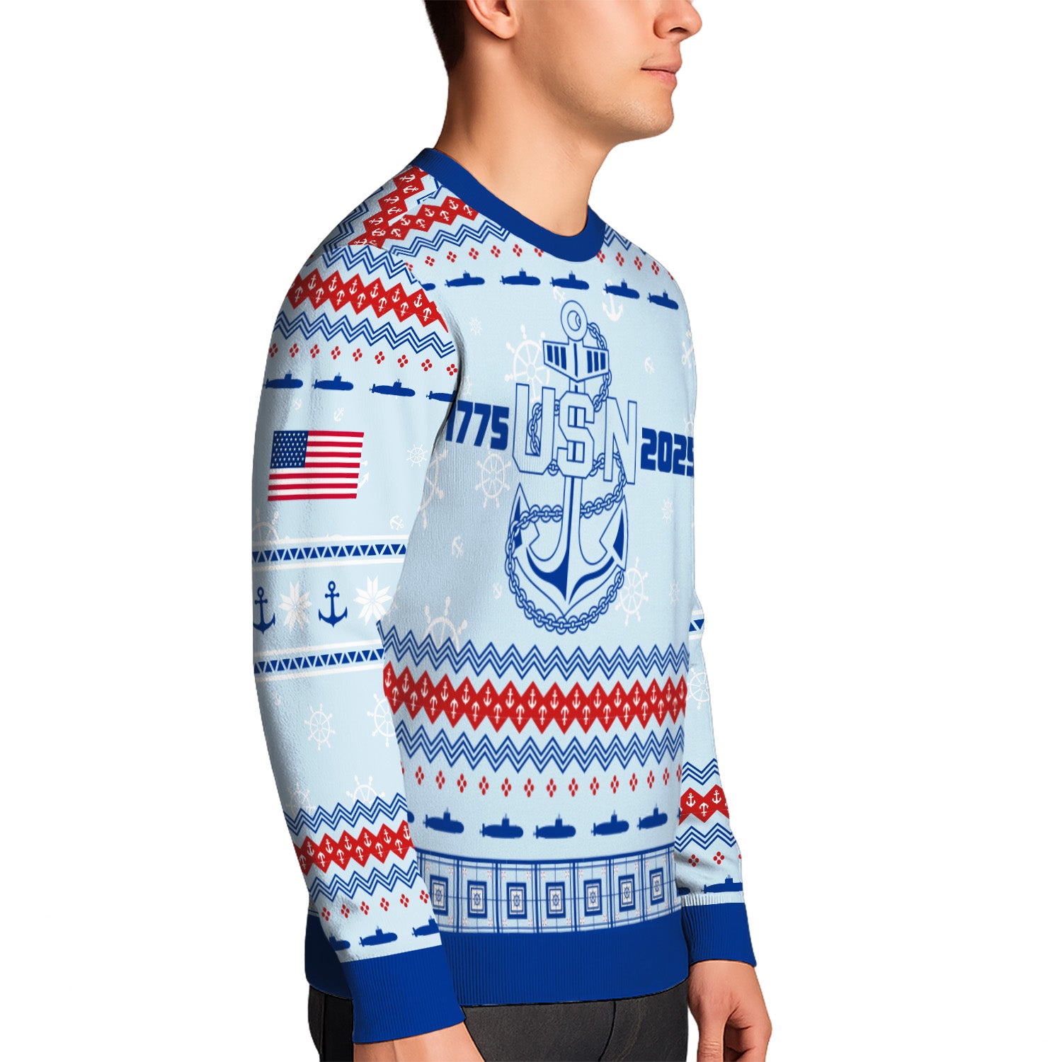 Custom Ranks And Text US Navy Ugly Christmas Sweater for Women Men KRUST02