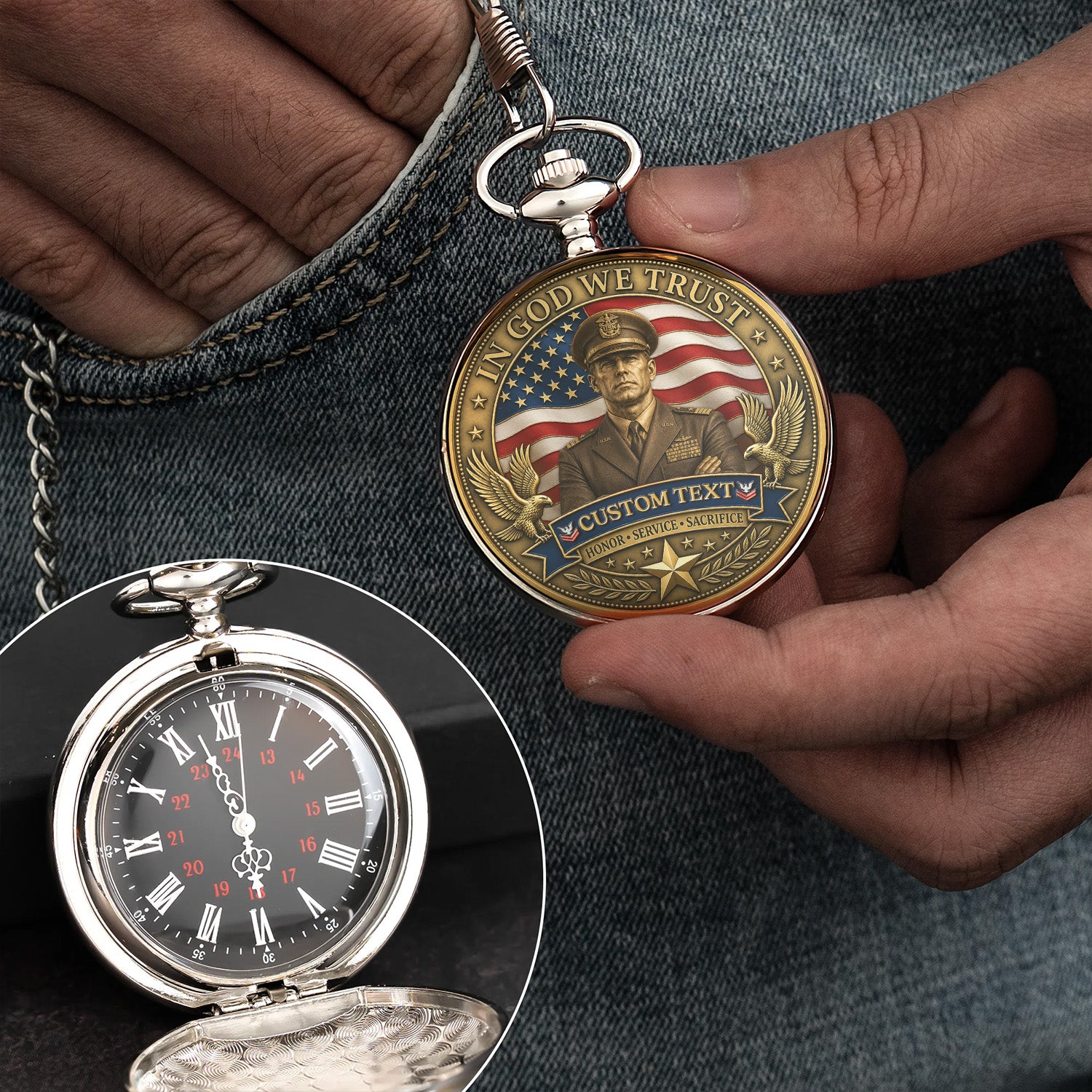 US Navy Pocket Watch Custom Rank Name Retirement Gift