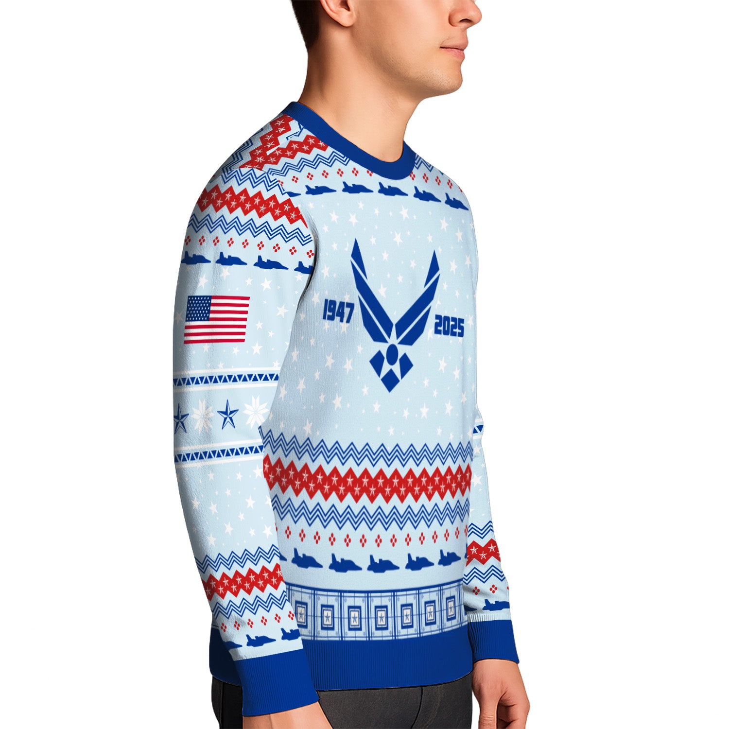 Custom Ranks And Text US Air Force Ugly Christmas Sweater for Women Men KRUST02