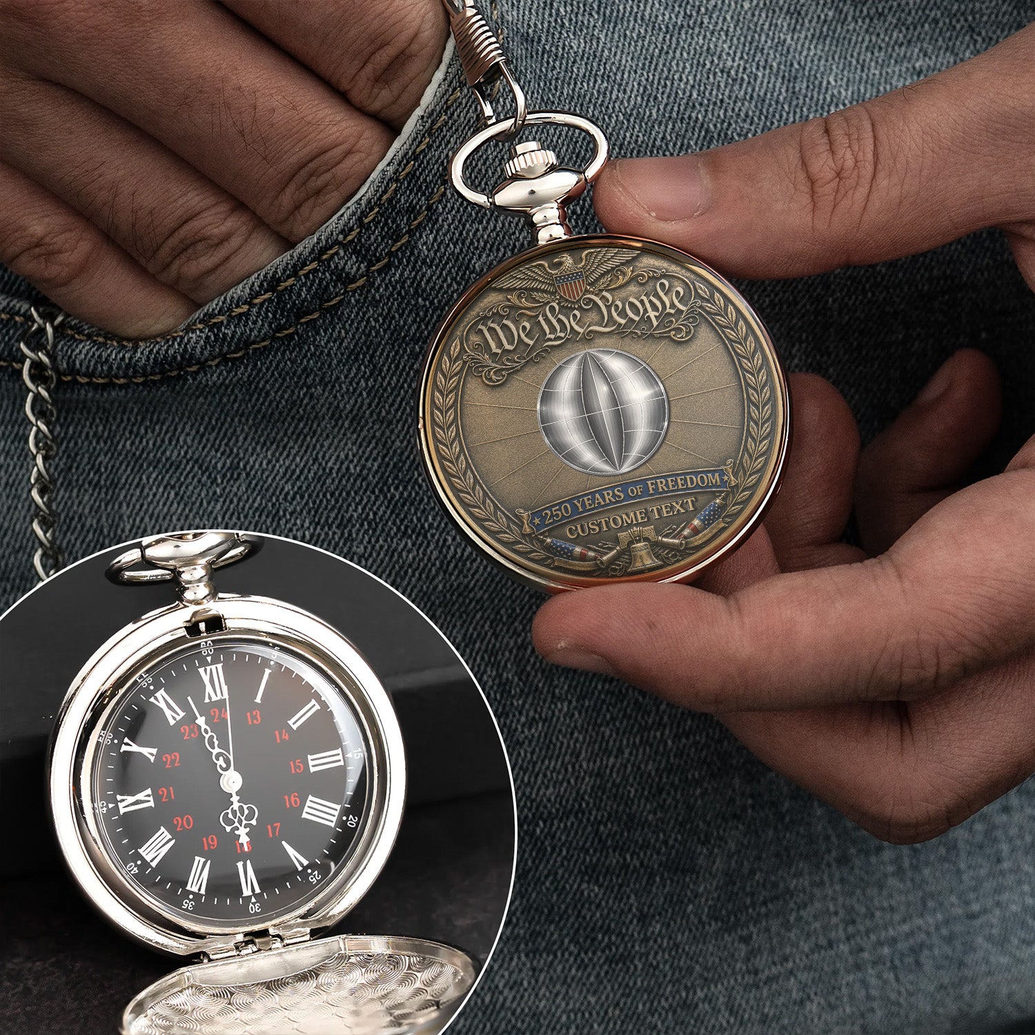 Custom US Navy Pocket Watch 250 Years Anniversary Veteran Gift