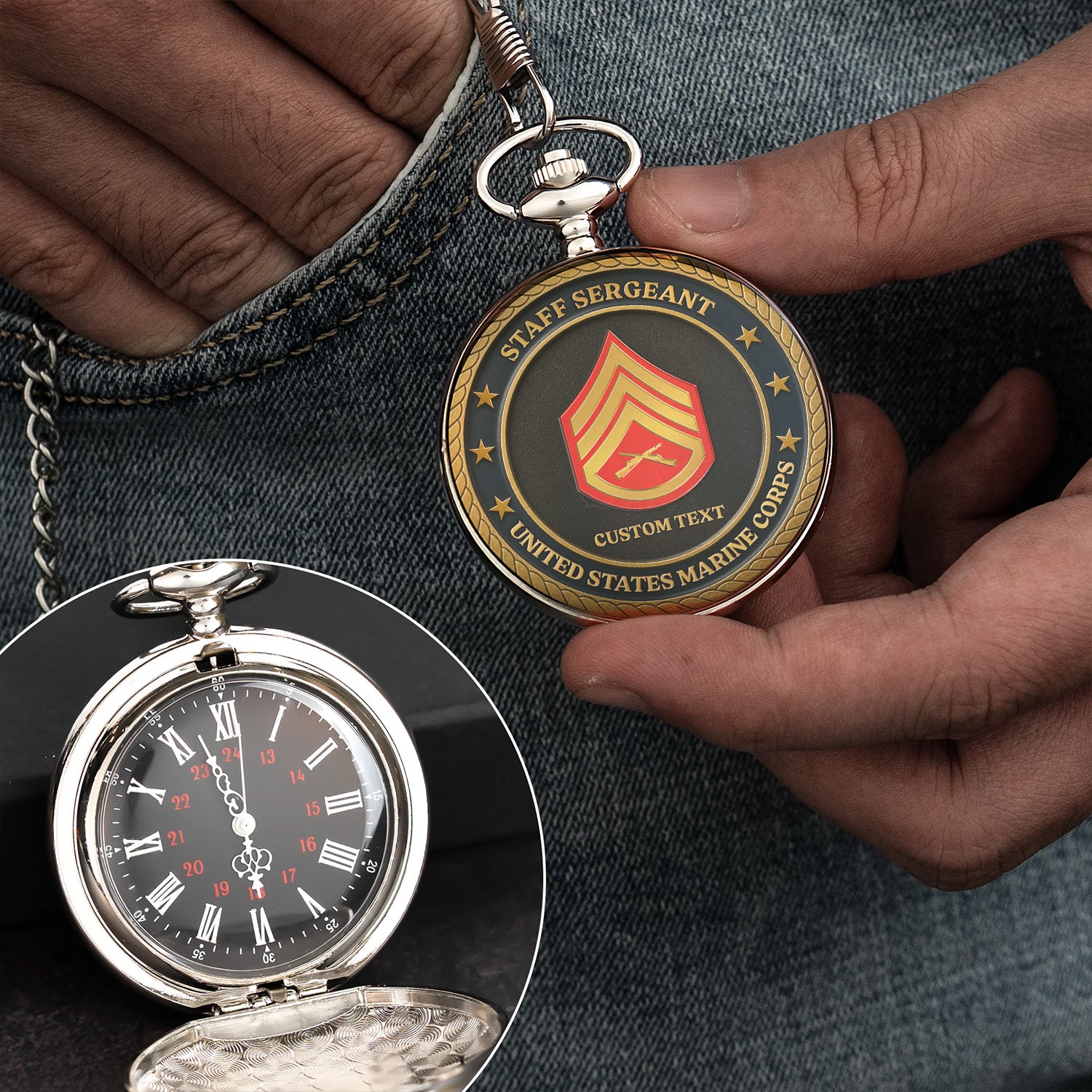 Personalized USMC Pocket Watch Military Keepsake Gift
