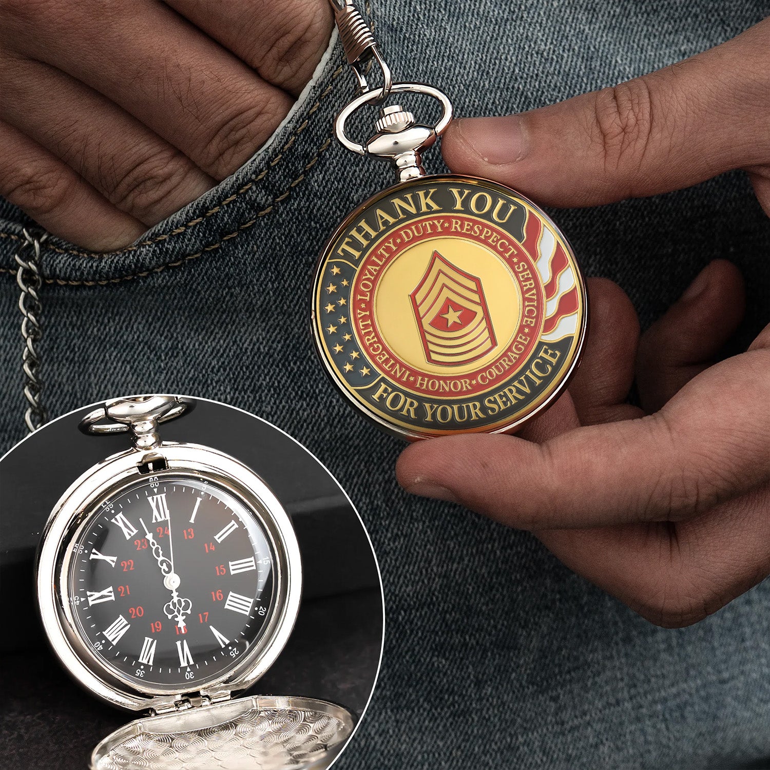 Thank You for Your Service Pocket Watch – Custom USMC Rank Gift for Marines