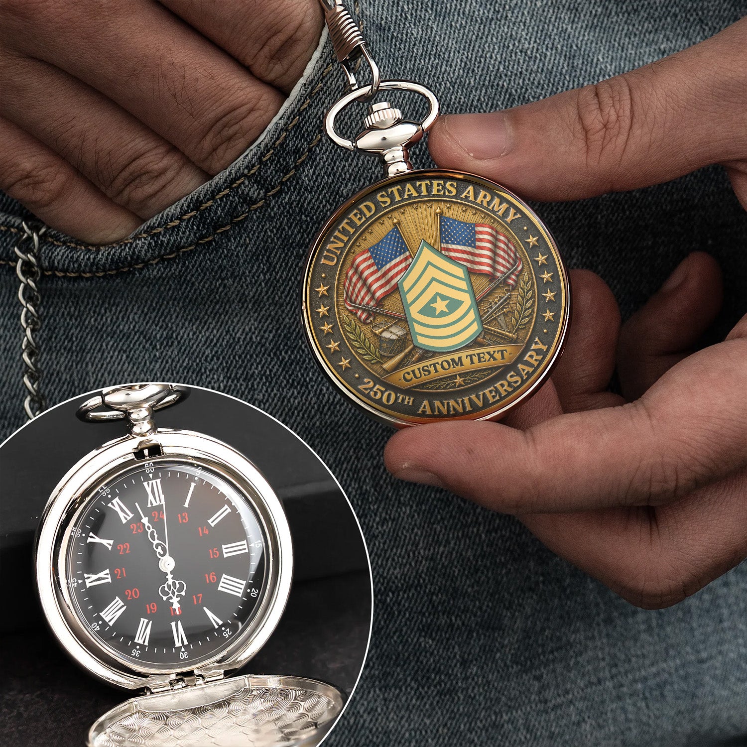 Army Rank Name Pocket Watch 250th Anniversary Collectible