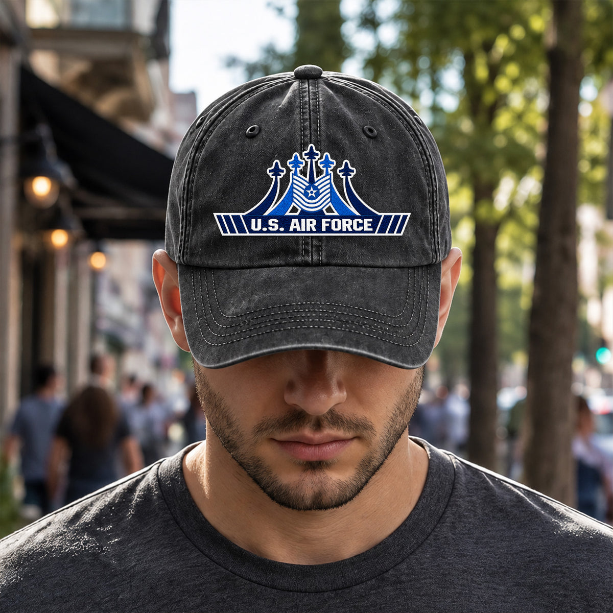 Personalized Air Force Military Washed Cap Custom Rank and Text