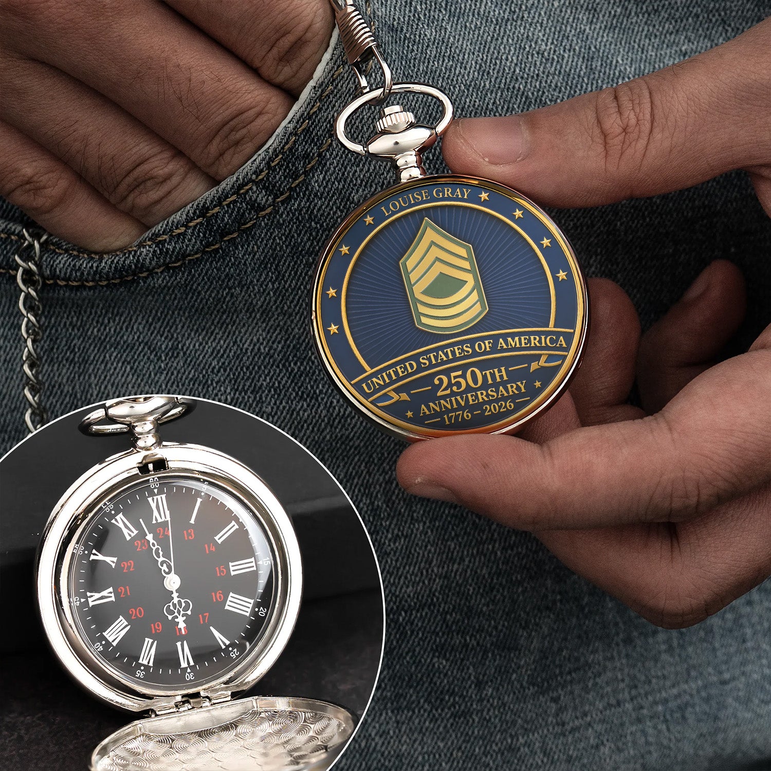 US Army 250th Anniversary Pocket Watch Personalized Gift