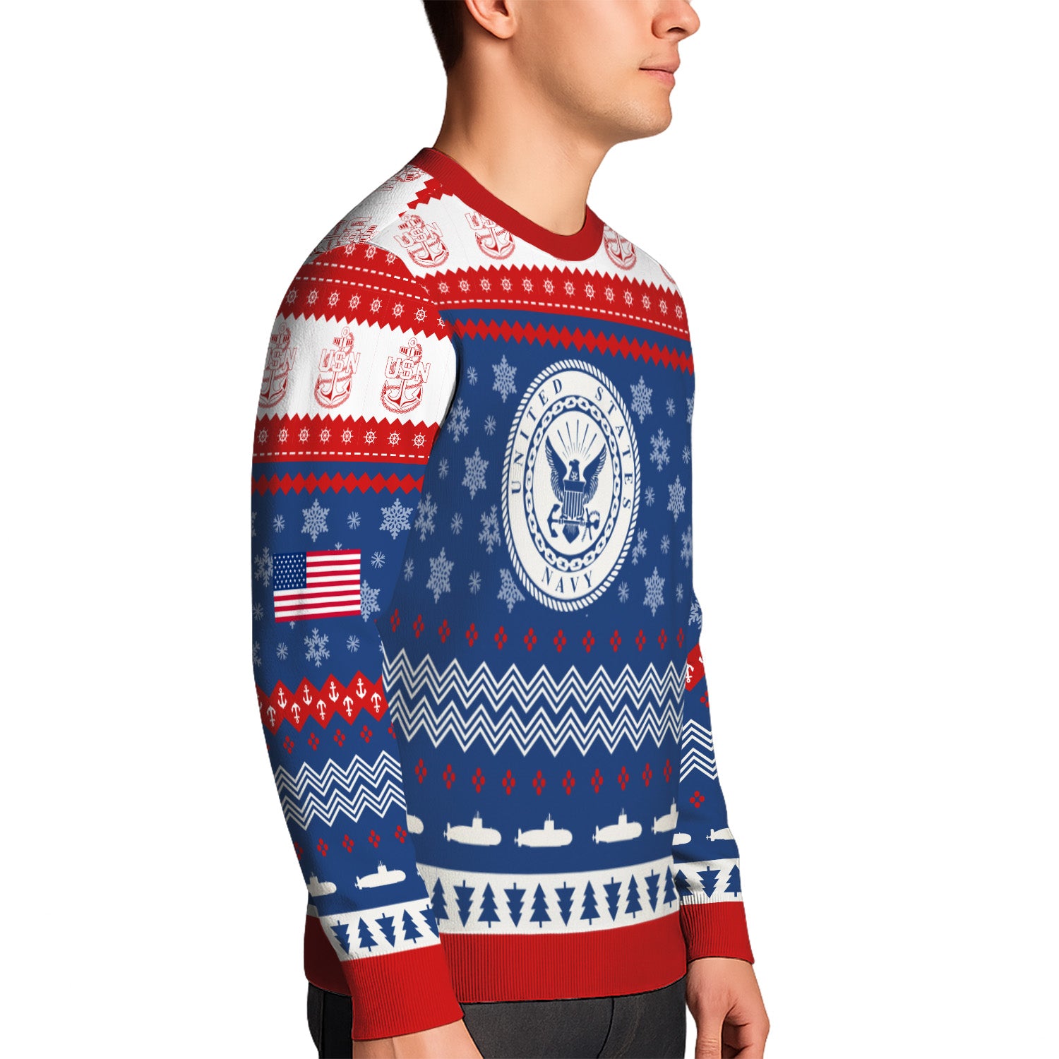 Custom Ranks US Navy Ugly Christmas Sweater for Women Men KRUST04