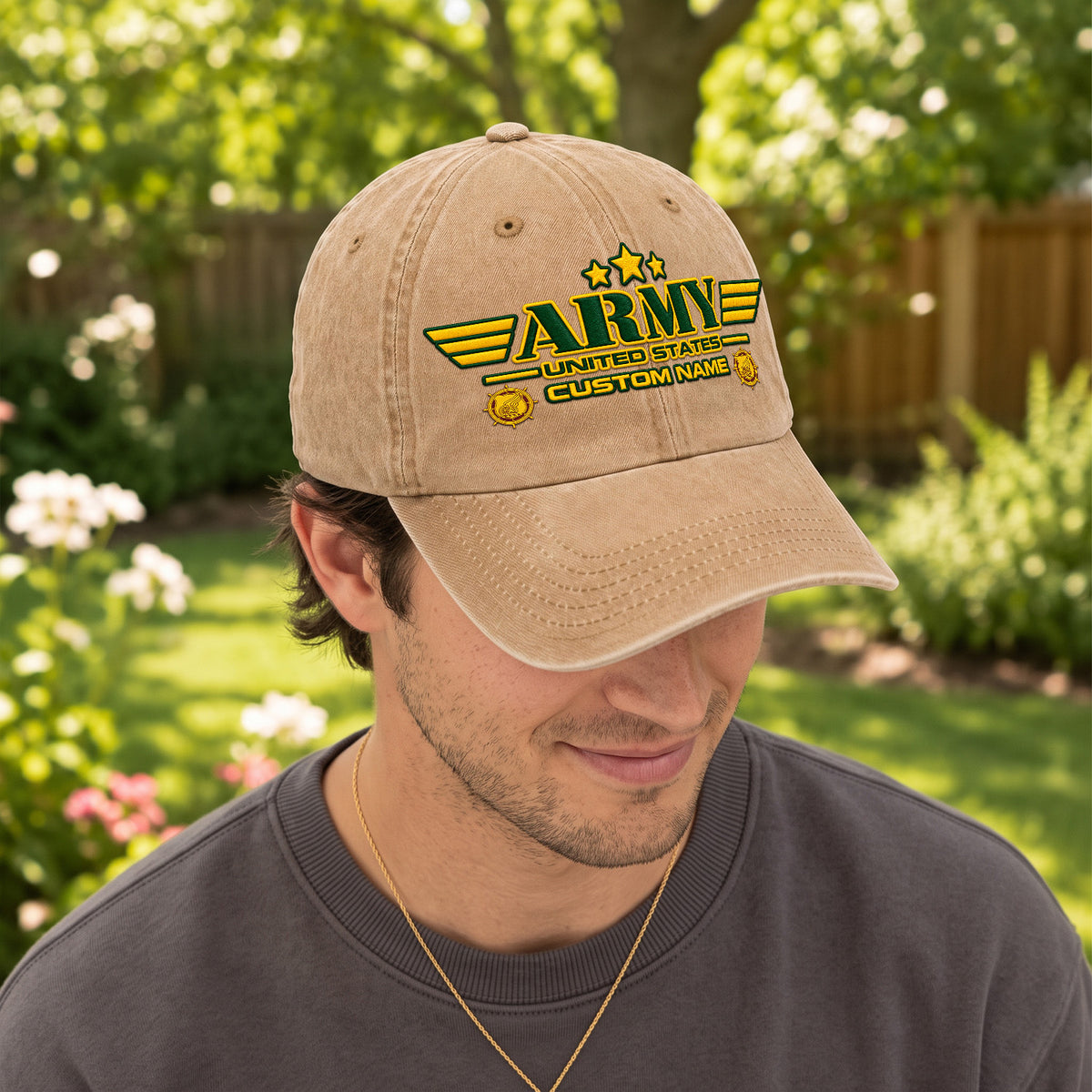 U.S. Army Washed Cotton Cap Personalized Rank and Custom Text