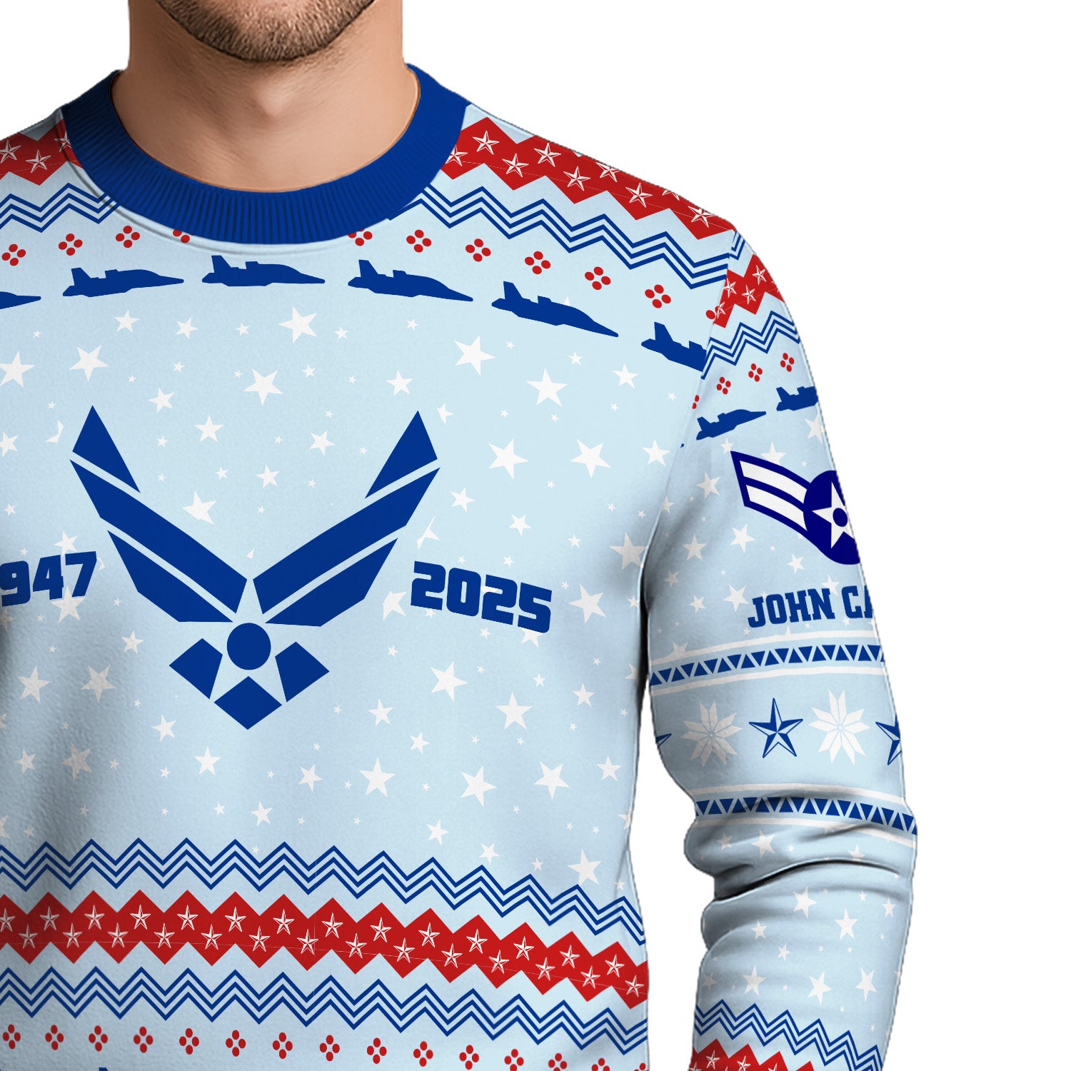 Custom Ranks And Text US Air Force Ugly Christmas Sweater for Women Men KRUST02