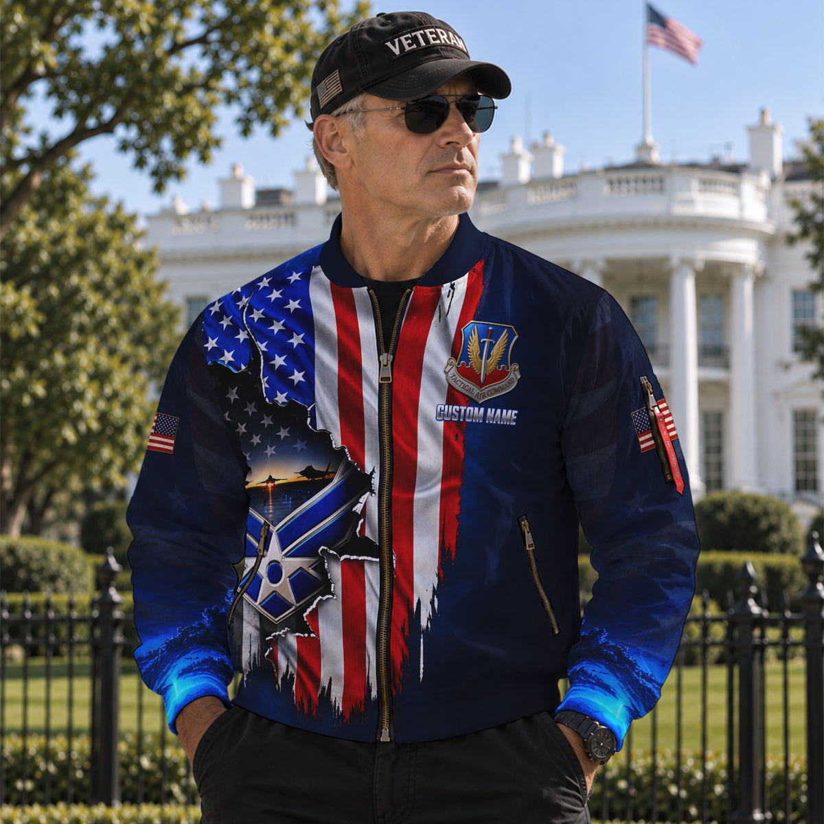 Personalized U.S. Air Force Bomber Jacket Custom Rank & Text Veteran Gift