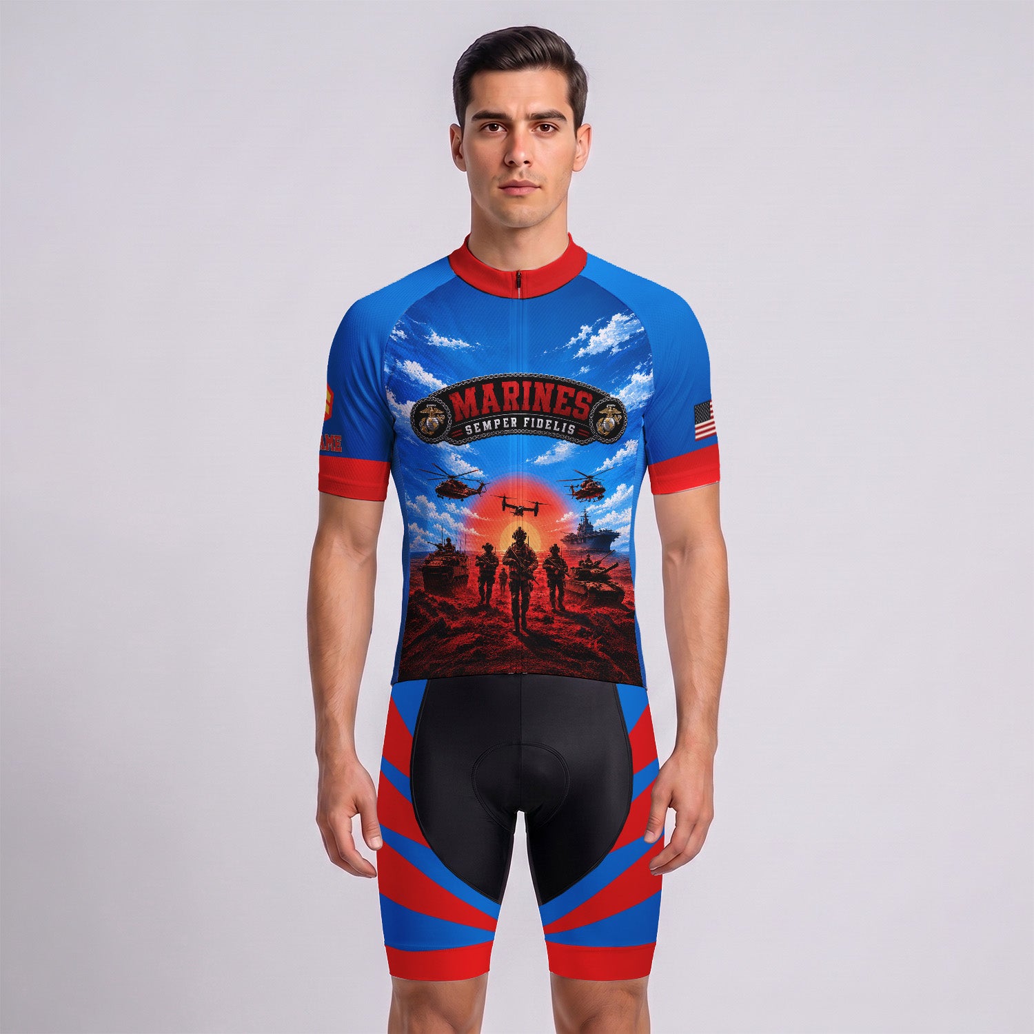 Custom Marine Corps Cycling Jersey Personalized Name & Military Rank