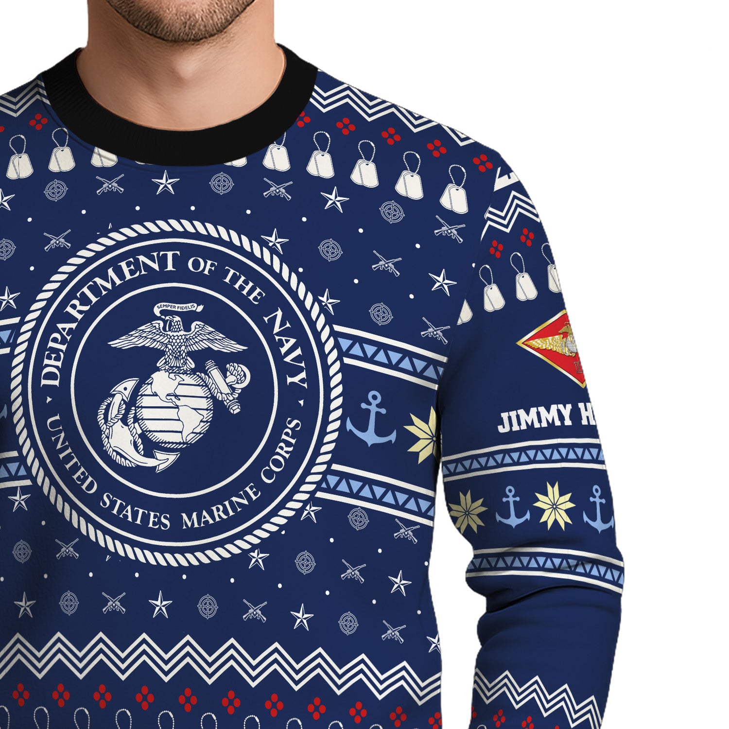 Custom Ranks And Text USMC Ugly Christmas Sweater for Women Men KRUST01