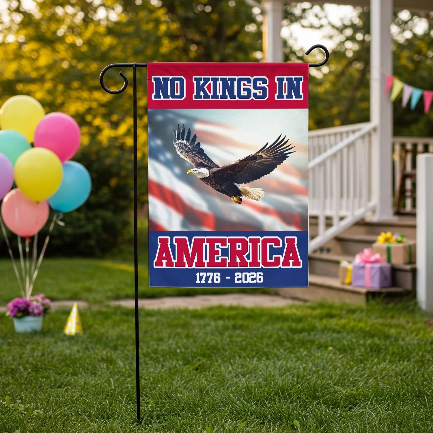 No King In America 1776 - 2026 Garden Flag 12''x18'' Twin-Side Printing